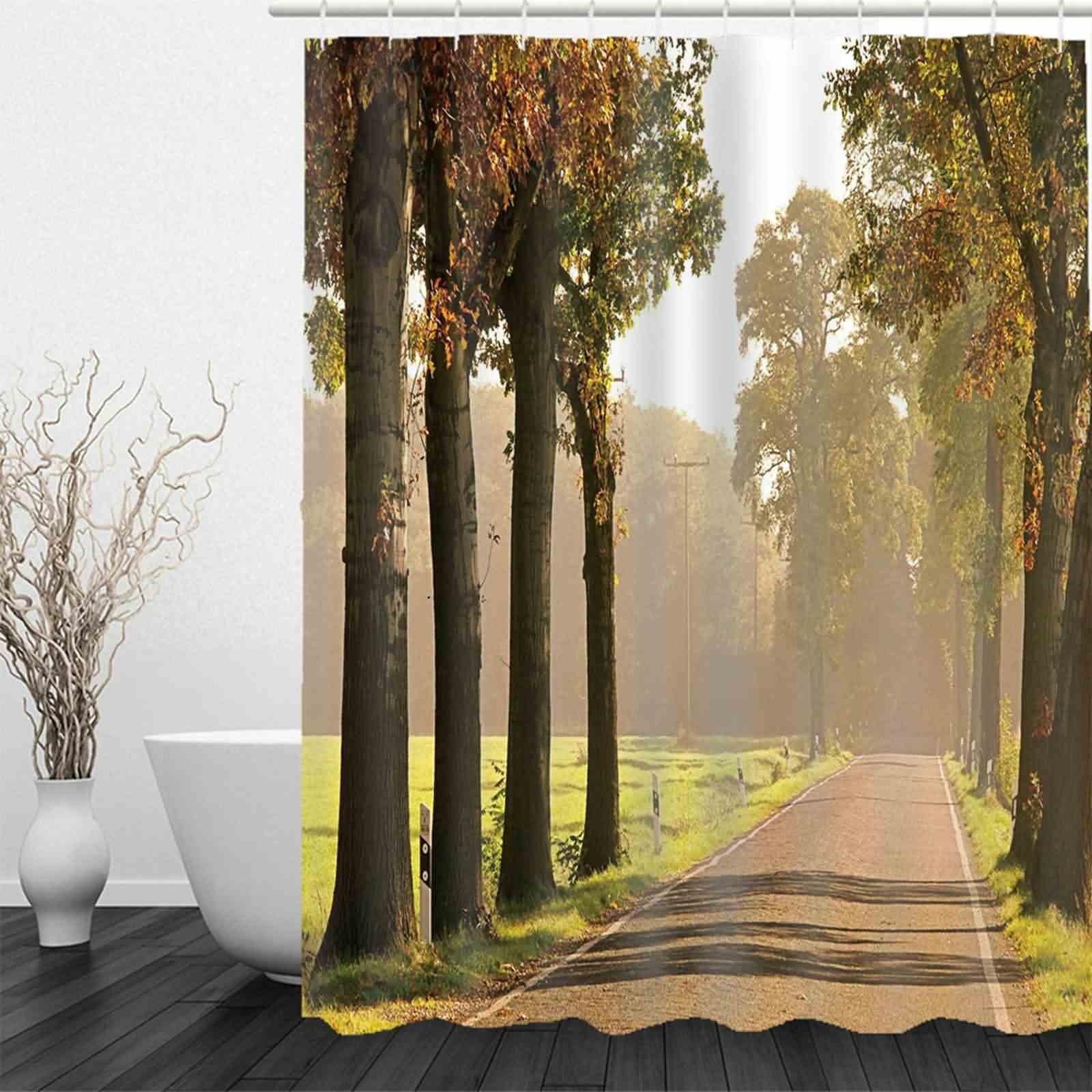 Cortina Baño Cortinas De Ducha Infantiles Camino Forestal con Dibujos Flexible Green Brown 220x180cm