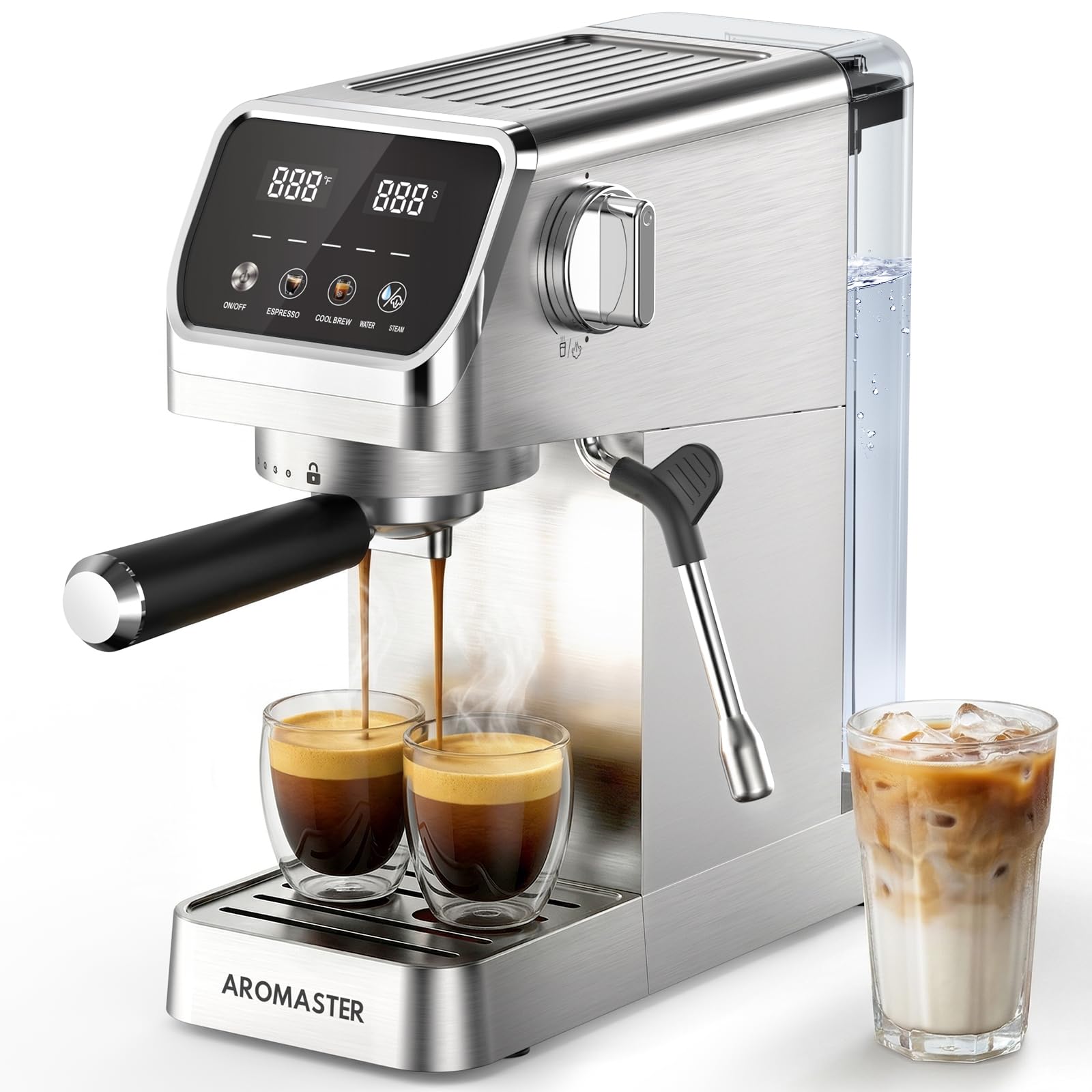 Photo 1 of Aromaster Espresso Machine 20 Bar with Milk Frother, Easy to Use Compact Espresso Maker with Touchscreen, Fast Heat 1400W for Latte & Cappuccino, Stainless Steel Coffee Machine for Home & Office