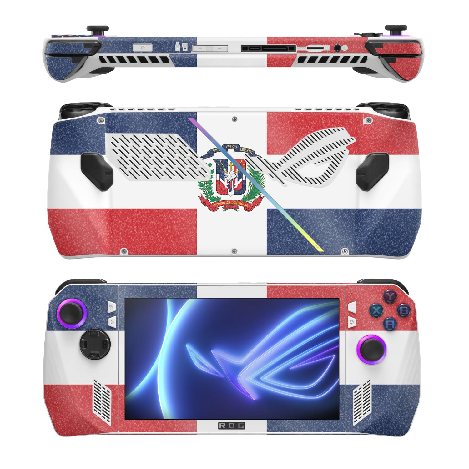 MightySkins Glossy Glitter Skin Compatible with Asus ROG Ally - Dominican Flag | Protective, Durable High-Gloss Glitter Finish | Easy to Apply