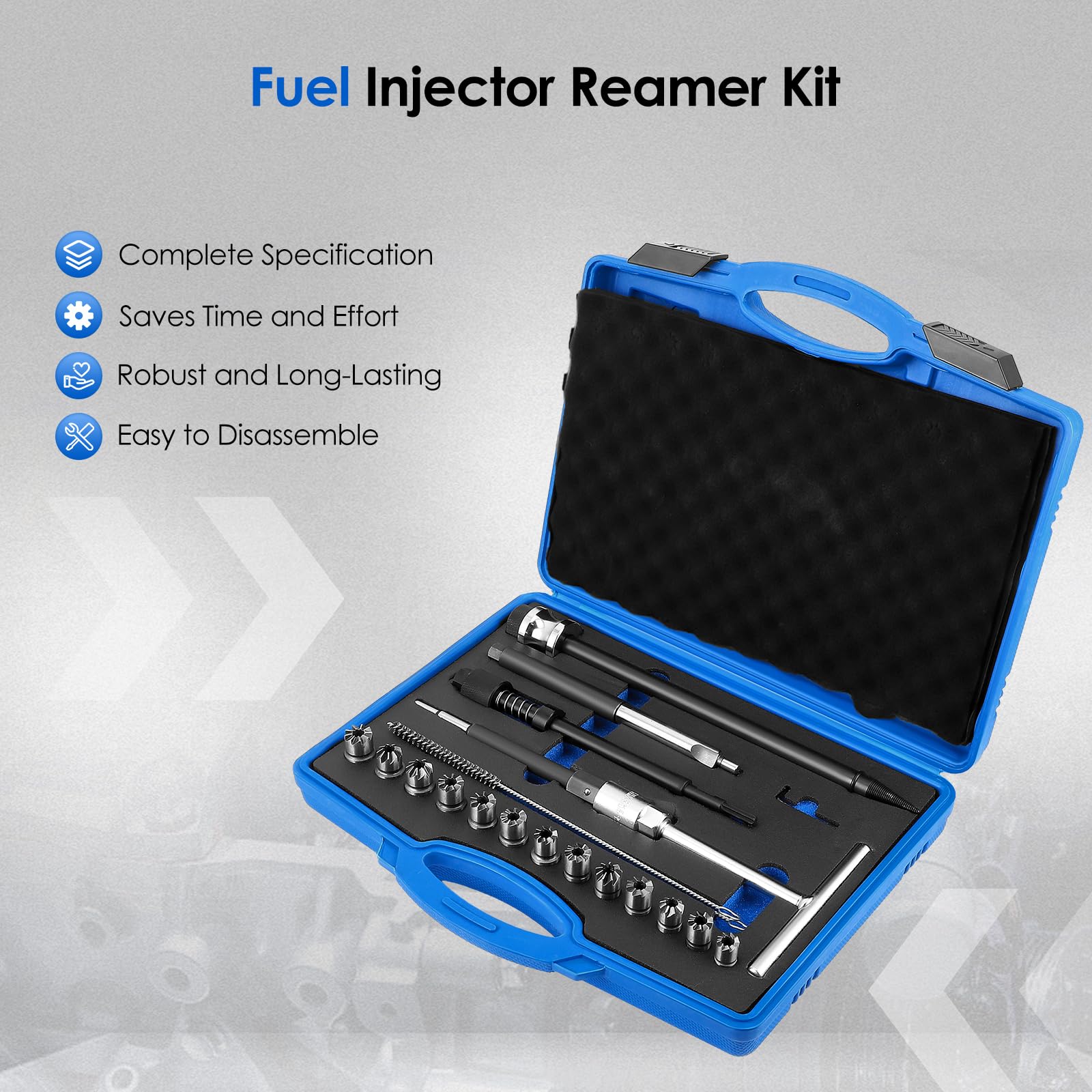 Set da 21 Frese per Sedi di Iniettori Diesel, Kit di Pulizia per Sedi di Iniettori, Strumento per Rimozione del Carbonio, Alesatore per Condotti e Candele