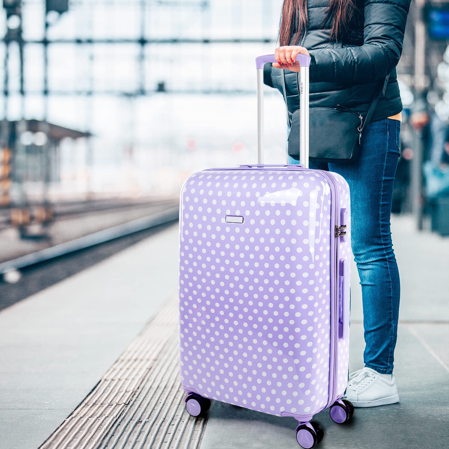 ITACA - Valigia Bambina Mediano - Valigia Bambini Resistente e leggera - Trolley Bambina leggera con 4 ruote Cabina aereo - Trolley Bambino Lucchetto a combinazione, Malva