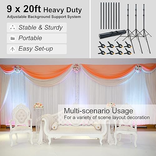 Miniatura 5 de LINCO Soporte de fondo para fiestas, 9 x 20 pies, kit de fondo de estudio de video resistente 4166 para bodas, fiestas, sesión de fotos