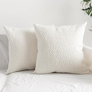 Set of 2 Textured Boucle Throw Pillow Covers 24x24 inch Ivory White Mode...