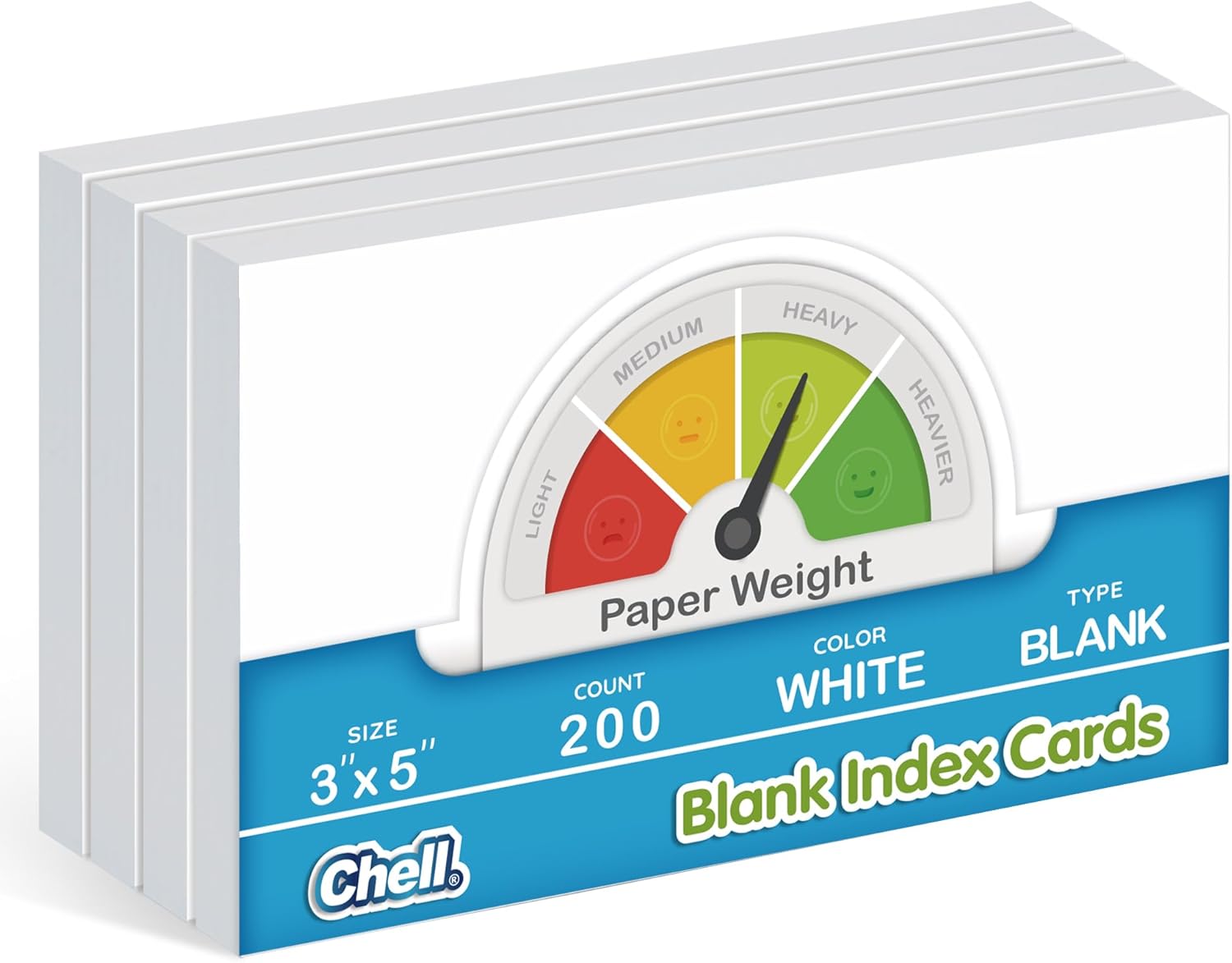 Chell 200 Count 3x5 Inch Heavyweight Blank Index Cards, Unlined, White