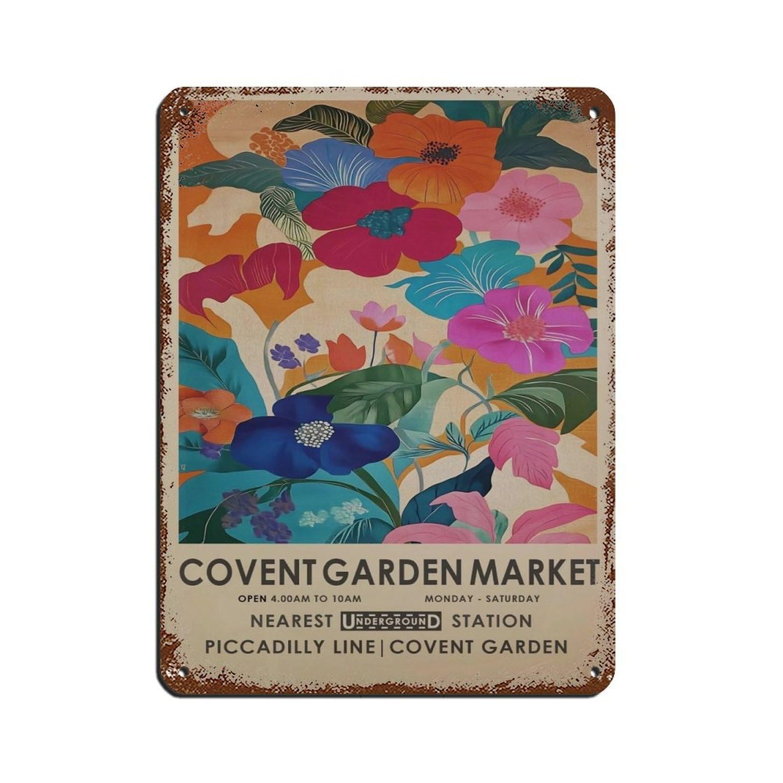Covent Garden Flower Market, Vintage Botanical (4) Tin Sign Vintage Metal Pub Club Cafe Bar Home Wall Art Decoration Poster Retro 12x16inch(30x40cm)