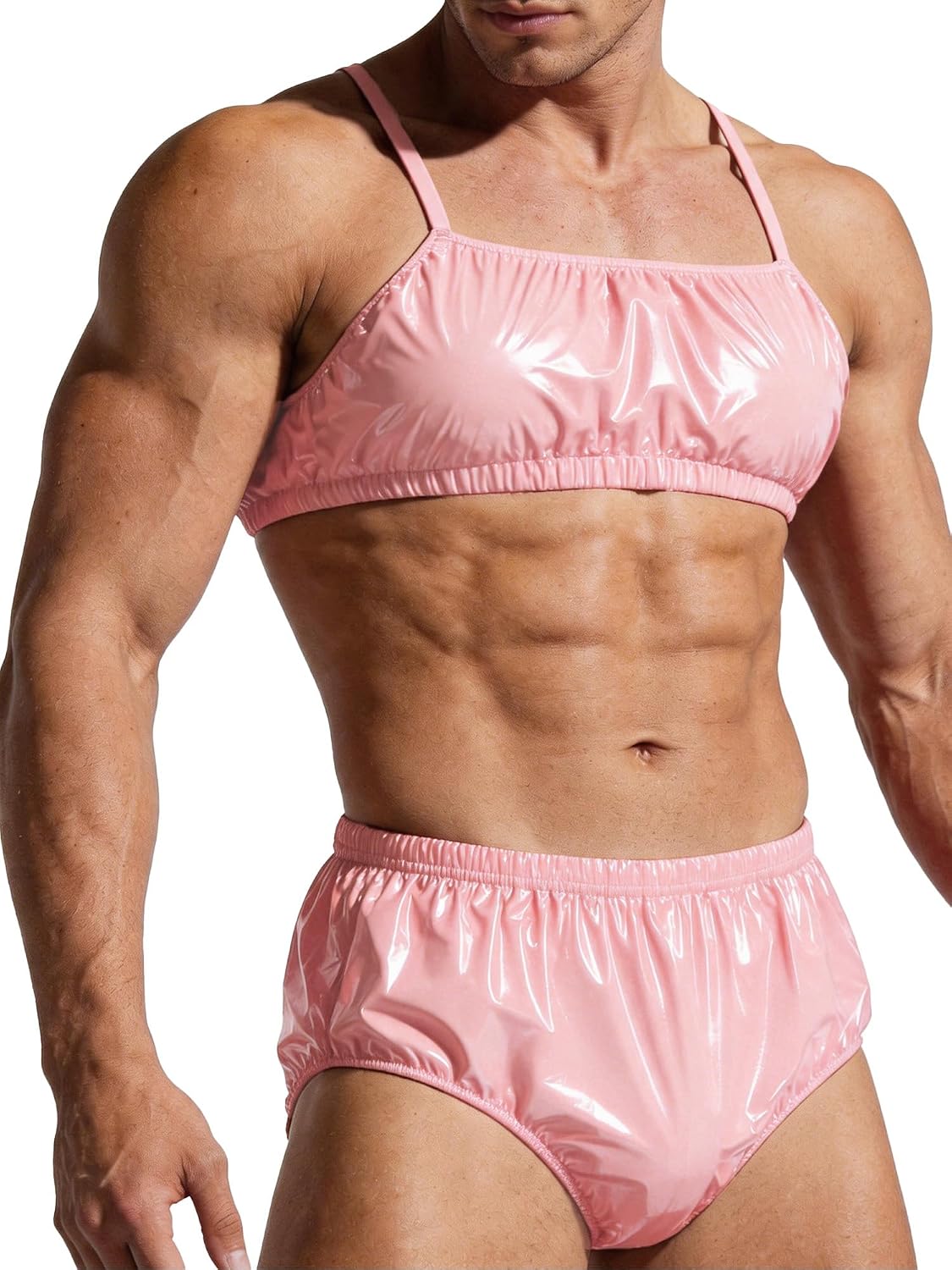 Mufeng Men Two Piece Swimwear Leak Proof Bralette Set Crossdresser Nightwear Training Outfits Bathing Suit