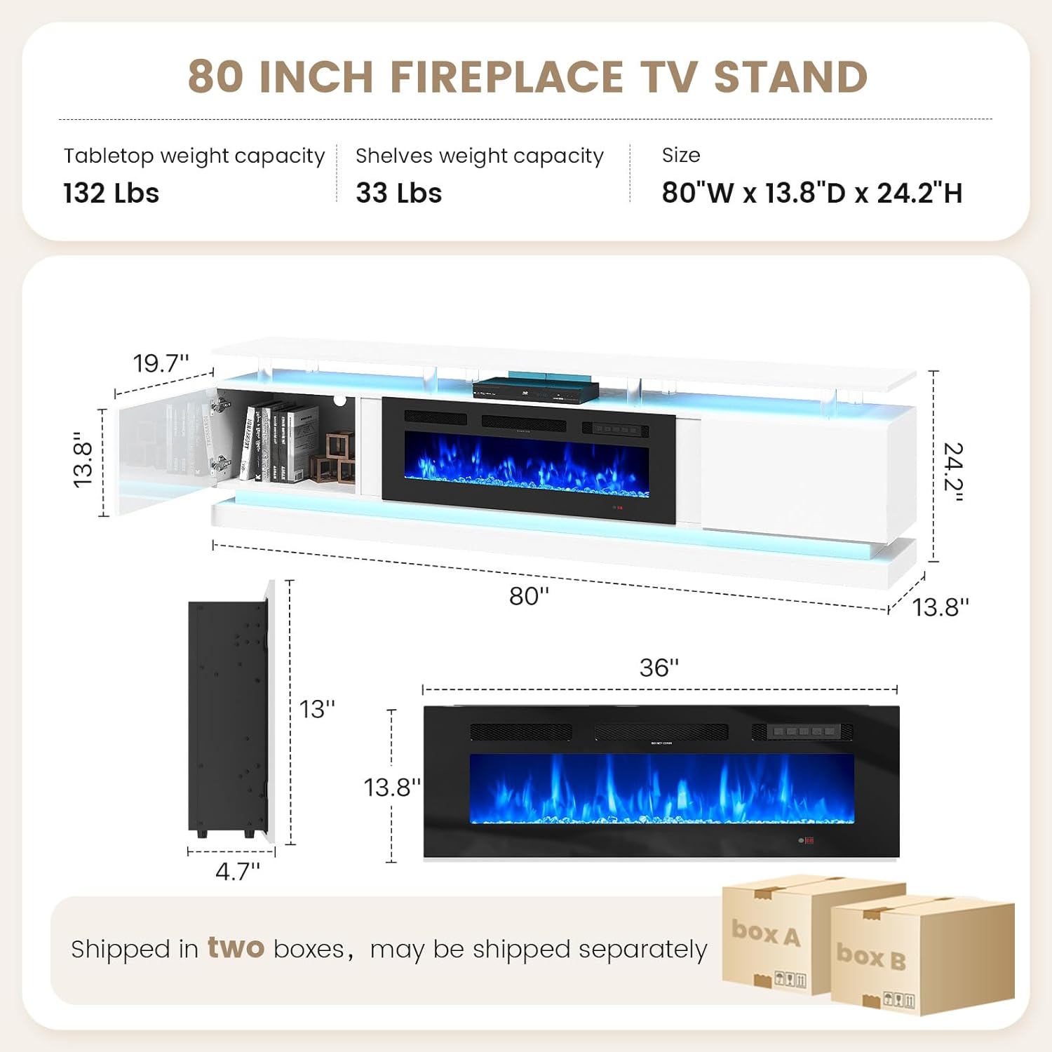 Infographic detailing electric fireplace functions and controls