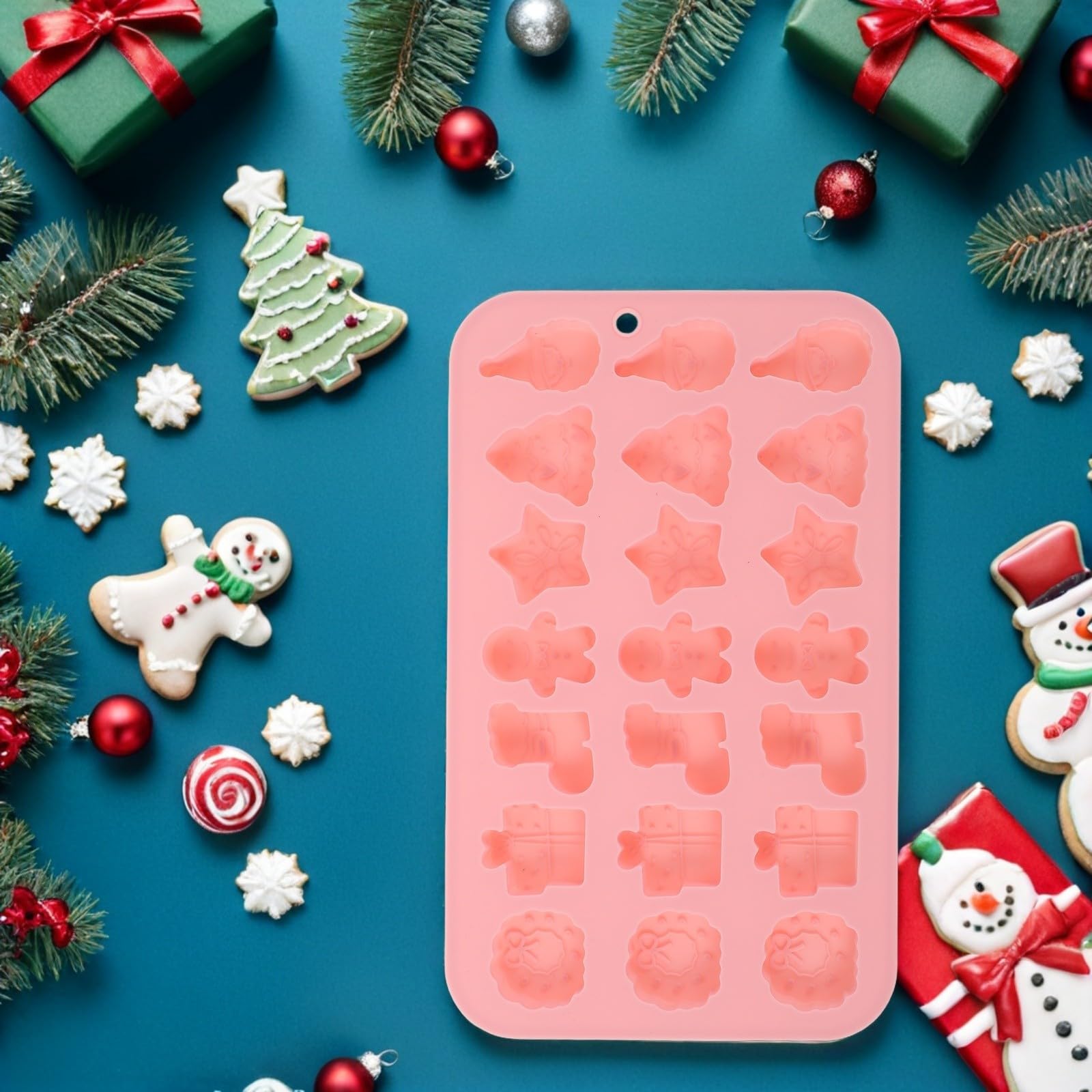 NUOBESTY 10 Unidades Molde de Silicona Navideño de 21 Cavidades Diseños 3d
