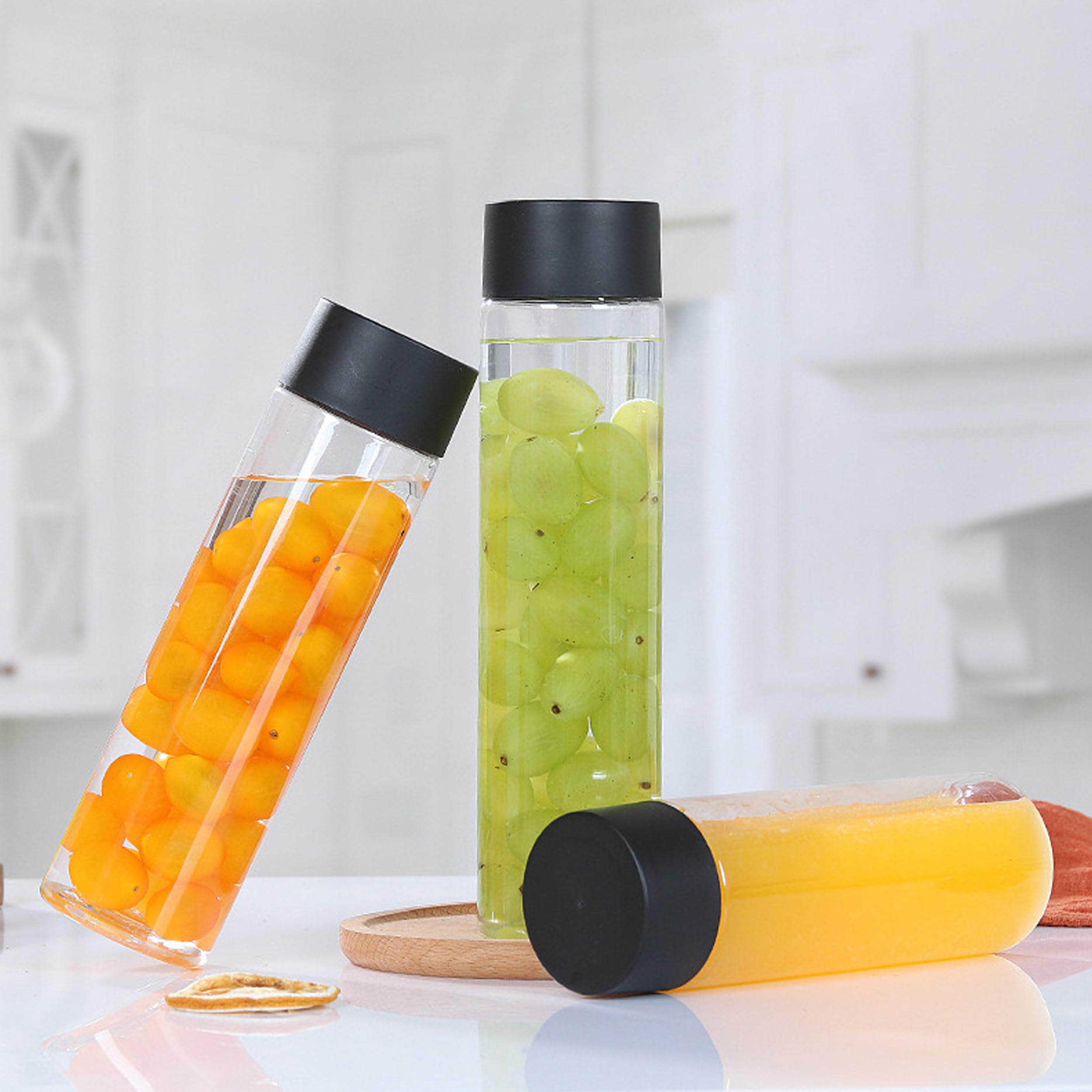 Lot de 6 bouteilles vides en plastique avec couvercles noirs, 350 ml, transparentes, réutilisables, smoothies sensoriels en PET pour boissons et lait faits maison