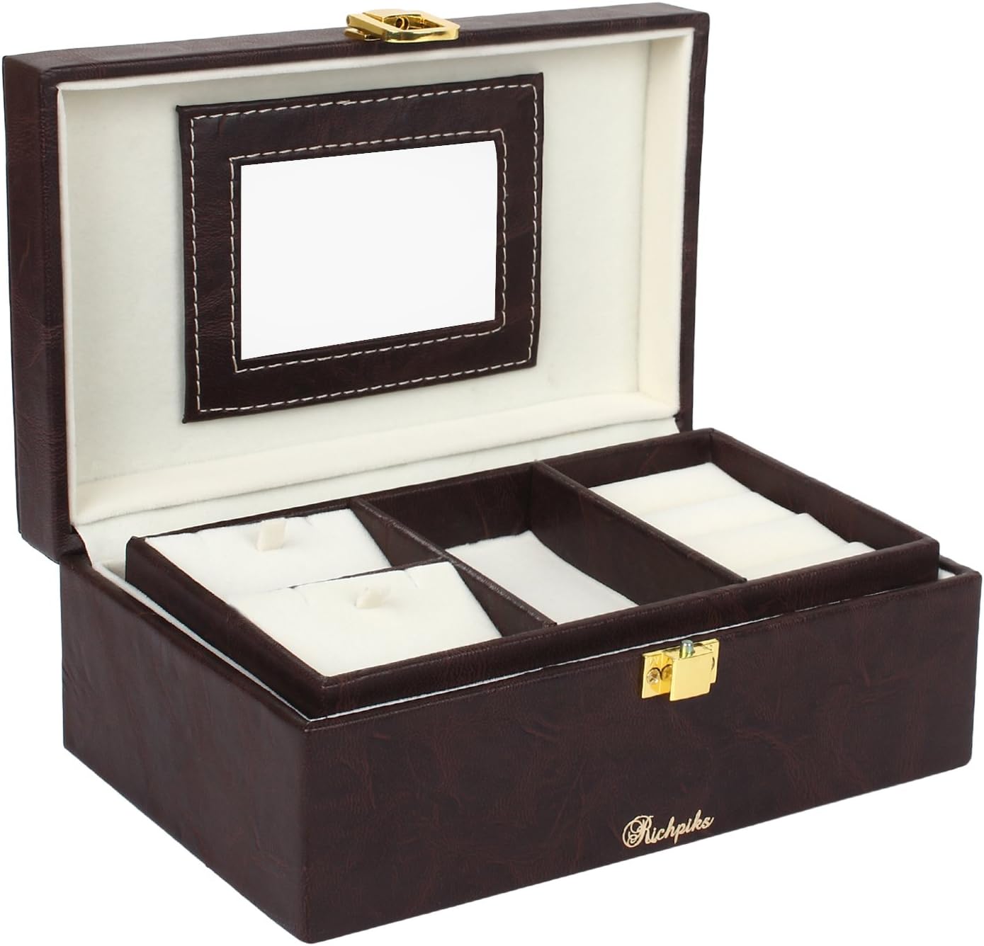 RichpiksRICHPIKS Plastic Jewellery Organizer Box - Beige , Brown , 7x4x3.5 inches