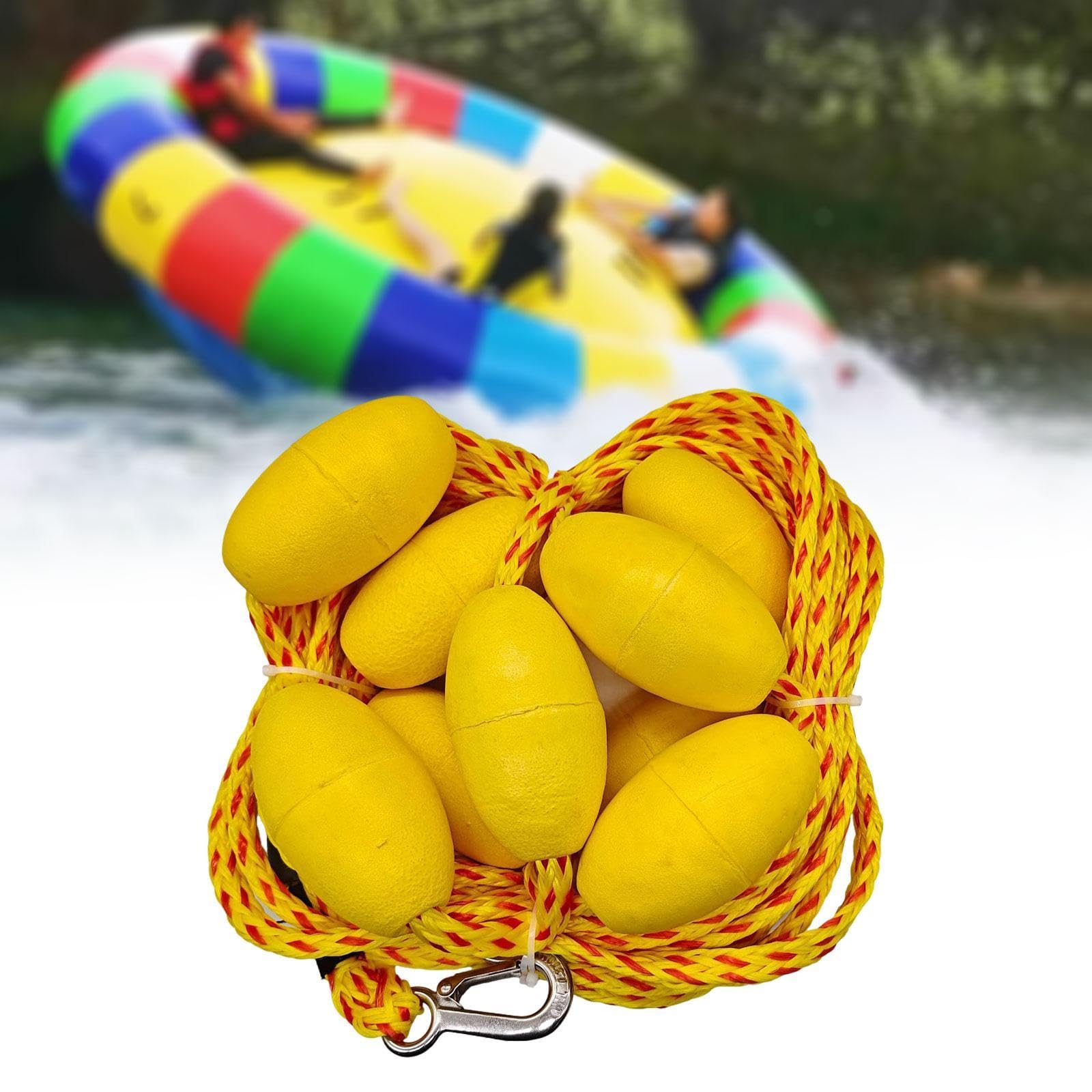 Vaveren 60ft Tow Rope for 1 to 6 Riders for Tubing, Water Sports with 9 Floats, with Hook Heavy Duty Boating Tow Rope, Towable Tube, Red Spots