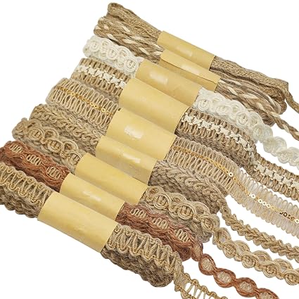 9 Rolls Of Natural Burlap Lace Craft Ribbons For DIY Sewing Craft Gifts...