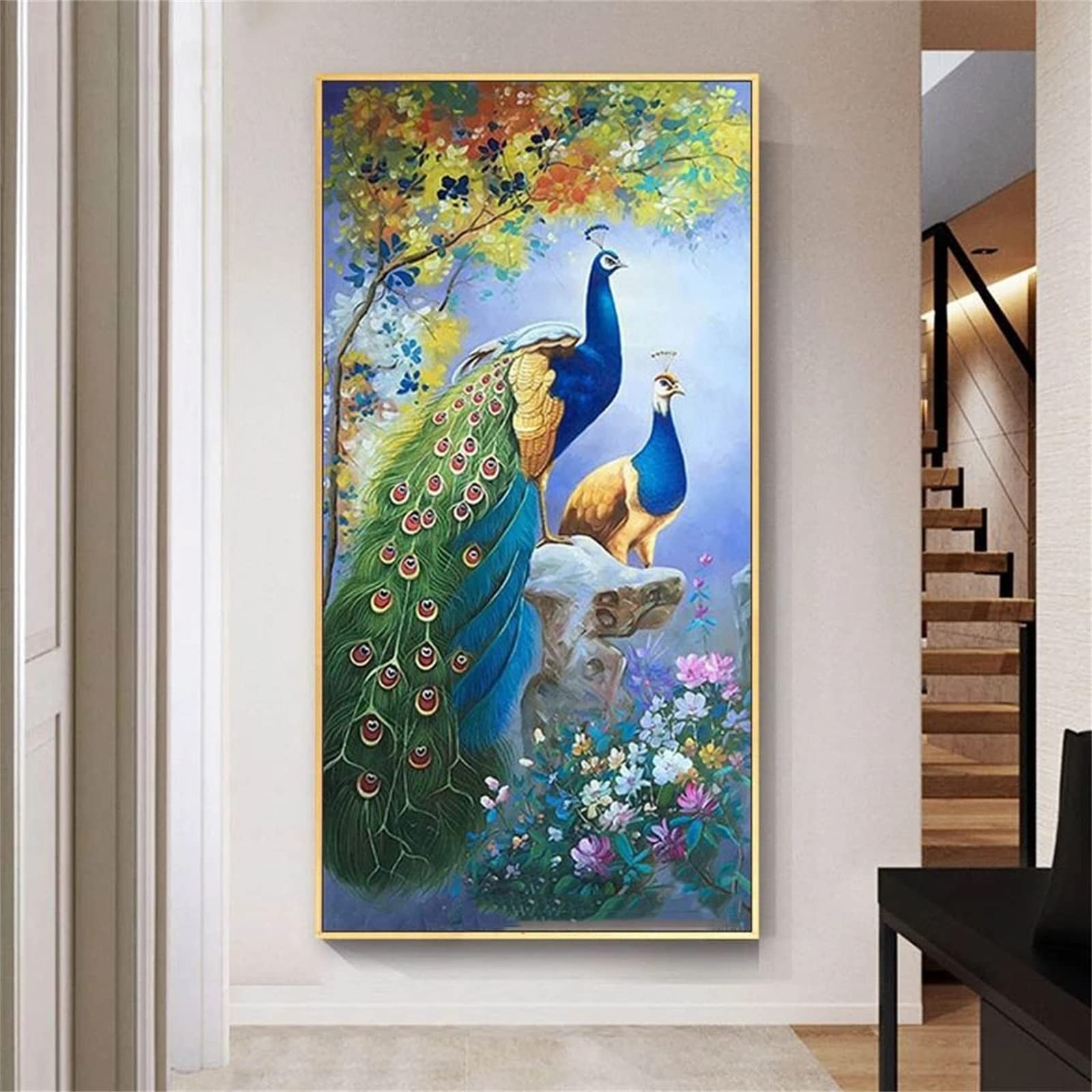Kit Peinture Diamants 5D Paon Fleur Forêt - 30x40 Cm, Décoration Murale Maison Loisir Créatif