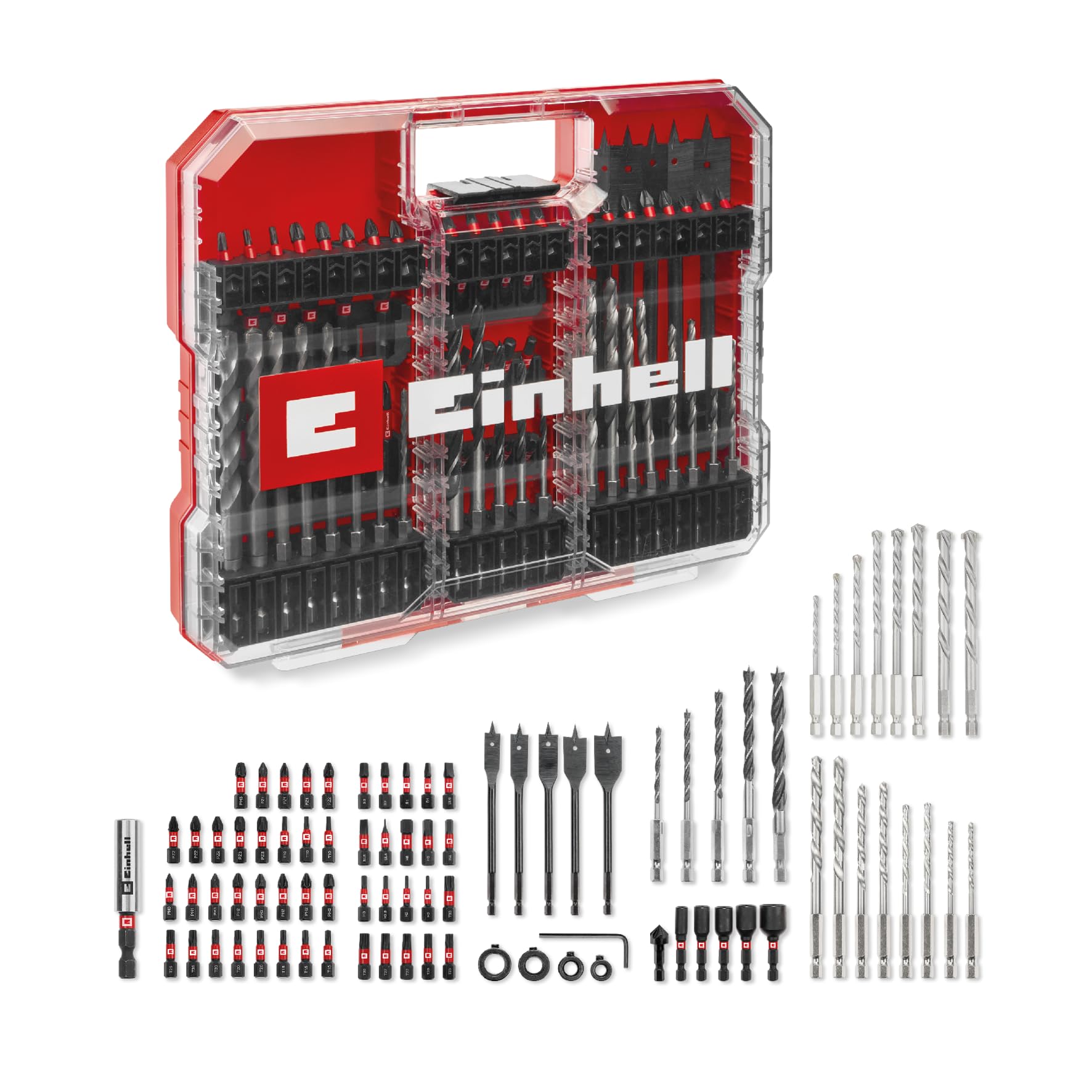Original Einhell XL-CASE 95-piece impact-resistant bit and drill set (bits, various drill bits, bit holder, socket spanner, countersink, drill stop, pin spanner incl. storage box)