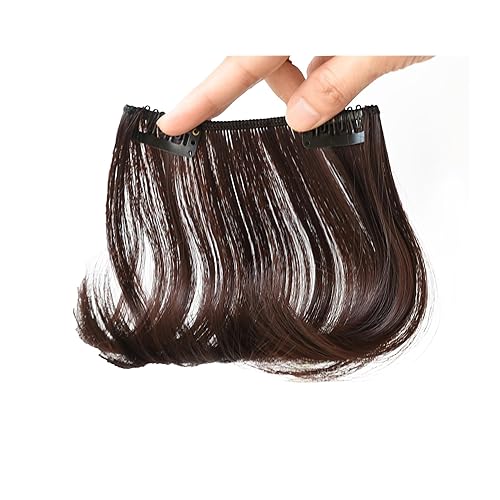 Miniatura 10 de Flequillo rizado esponjoso, postizo de pelo sintético natural para mujer, fleco falso con clip (2 piezas, marrón claro)
