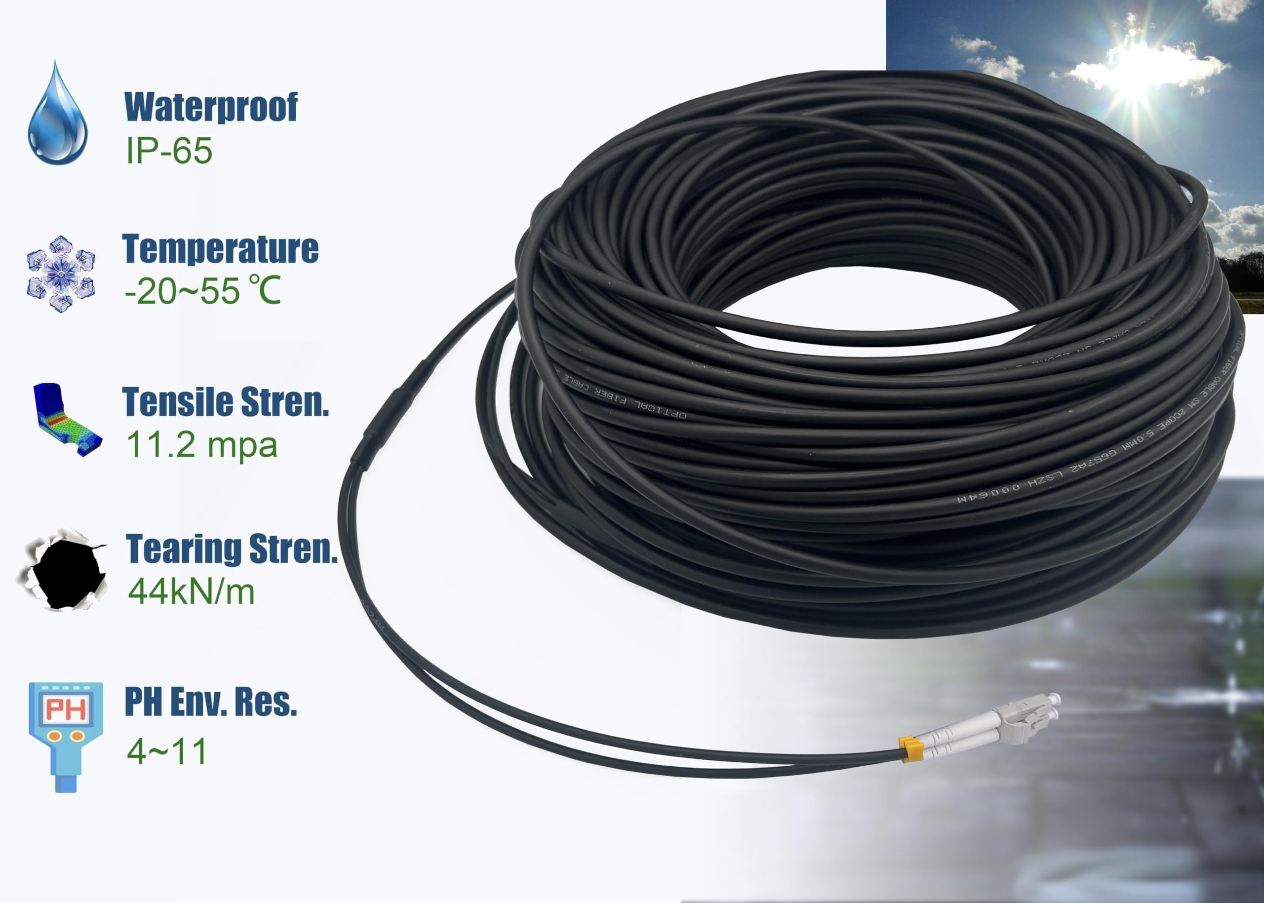 Elfcam Fibre Optic Cable SC/APC To LC/UPC Single Mode Simplex, LSZH Optical Cable White 2 M - View #5