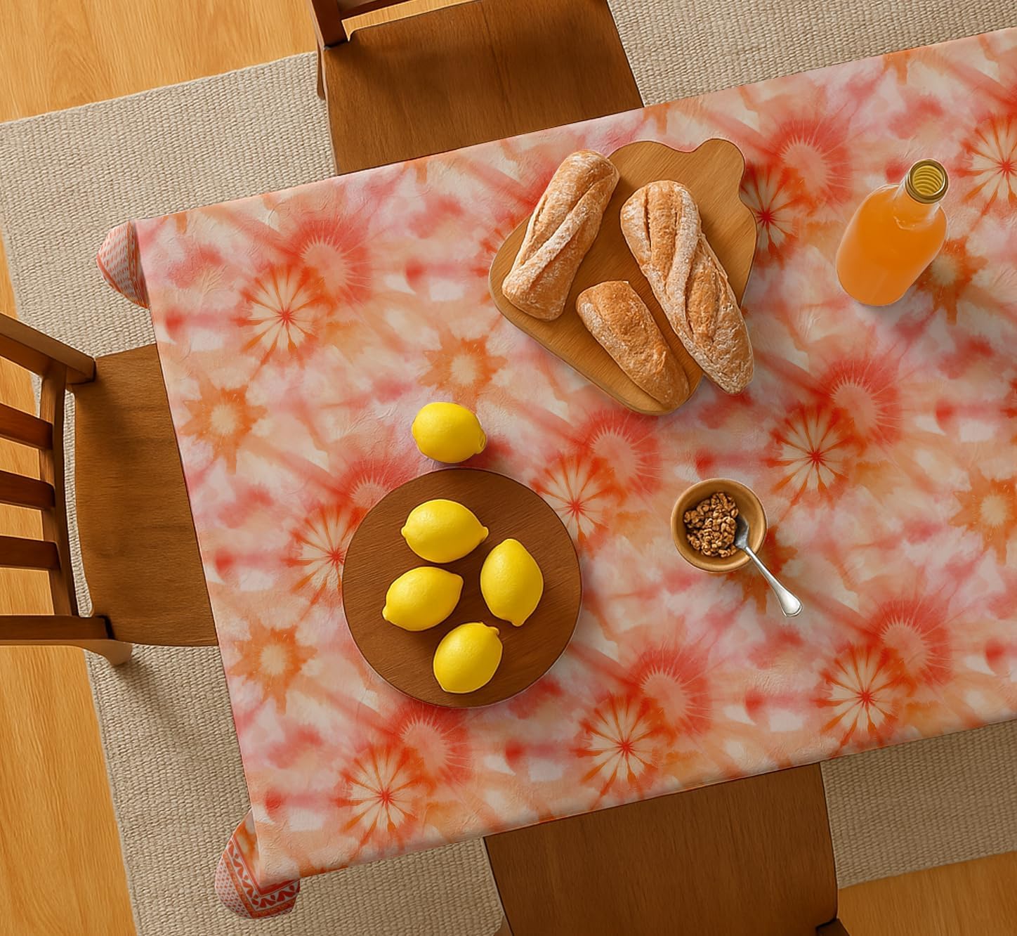Tie & Dye Print Tablecloth - Pink Cotton Twill Fabric, 54X54 Inch Square Dining Table Cover for 4 Seater, Durable, Machine Washable, Everyday Dining, Matching Napkins & Available