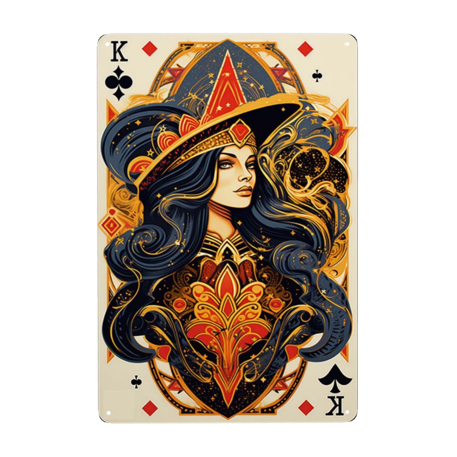 Cosmic King of Clubs Metal Tin Sign Starry Night Wall Art decor Vintage Home Decor for Indoor & Outdoor Unique Retro Gifts for Card Enthusiasts,Game Room,Bar,Man Cave,Lounge Antique Tinplate 5.5x8inch