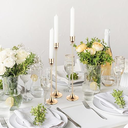 Miniatura 5 de Yaomiao 30 portavelas de oro cónico – Candelabros decorativos dorados para decoración del hogar, boda, fiesta de comedor