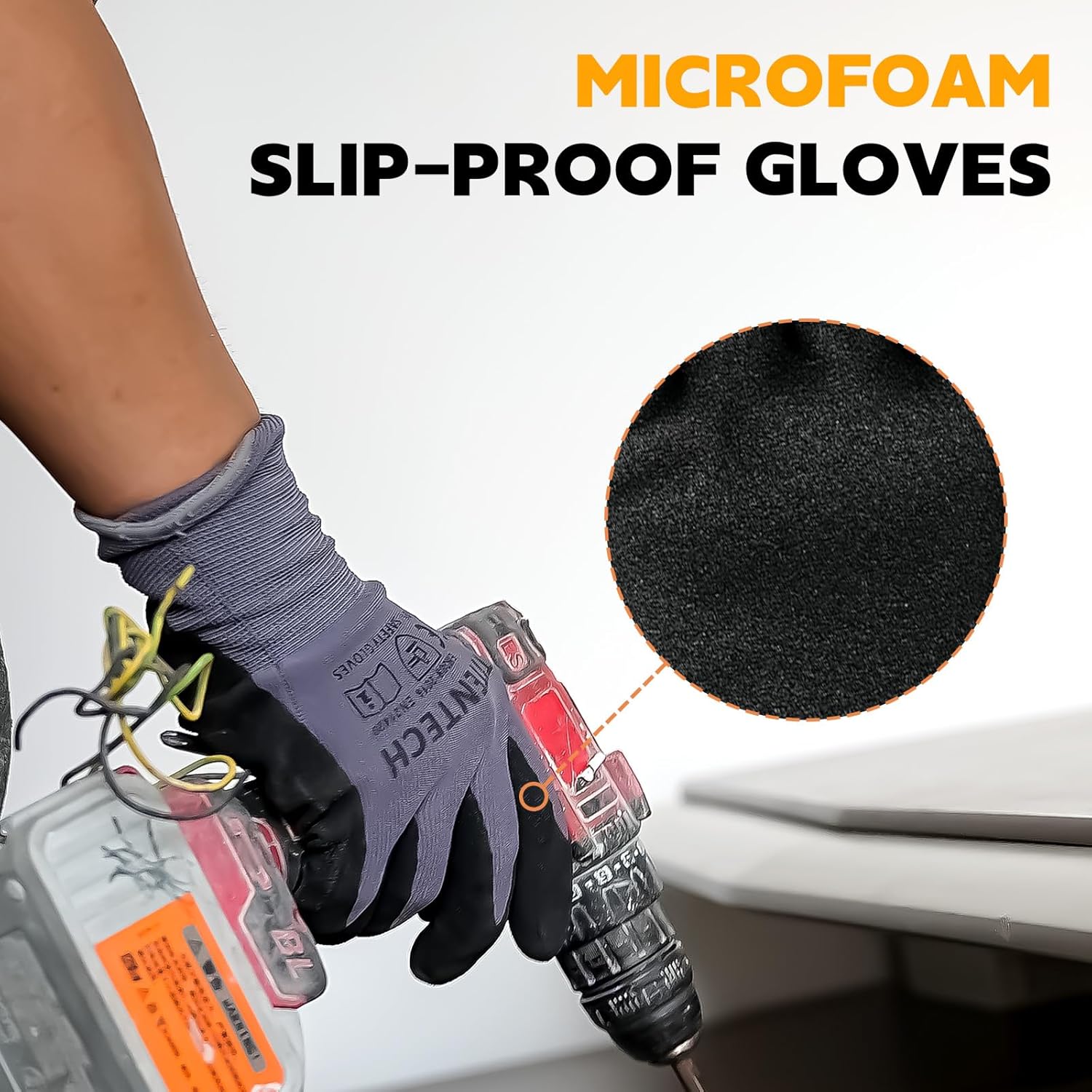 Microfoam Nitrile Coated Work Gloves 12 Pairs, Reusable Gloves Heavy Duty, Nylon Gloves with Grip