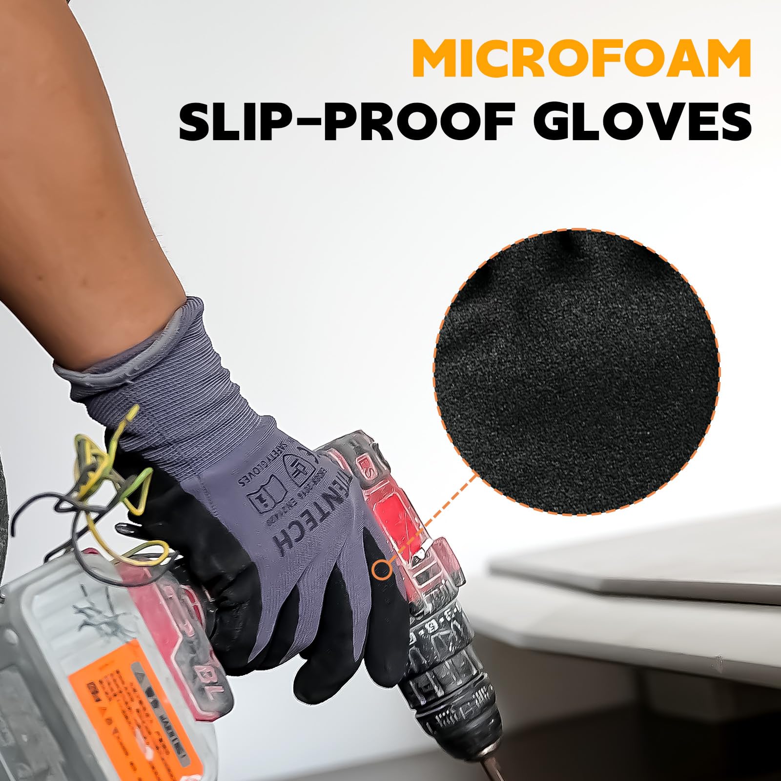 Lot de 12 paires de gants de travail en nylon trempé de nitrile avec revêtement en micro-mousse nitrile avec poignée pour usage intensif (12 paires, taille S)