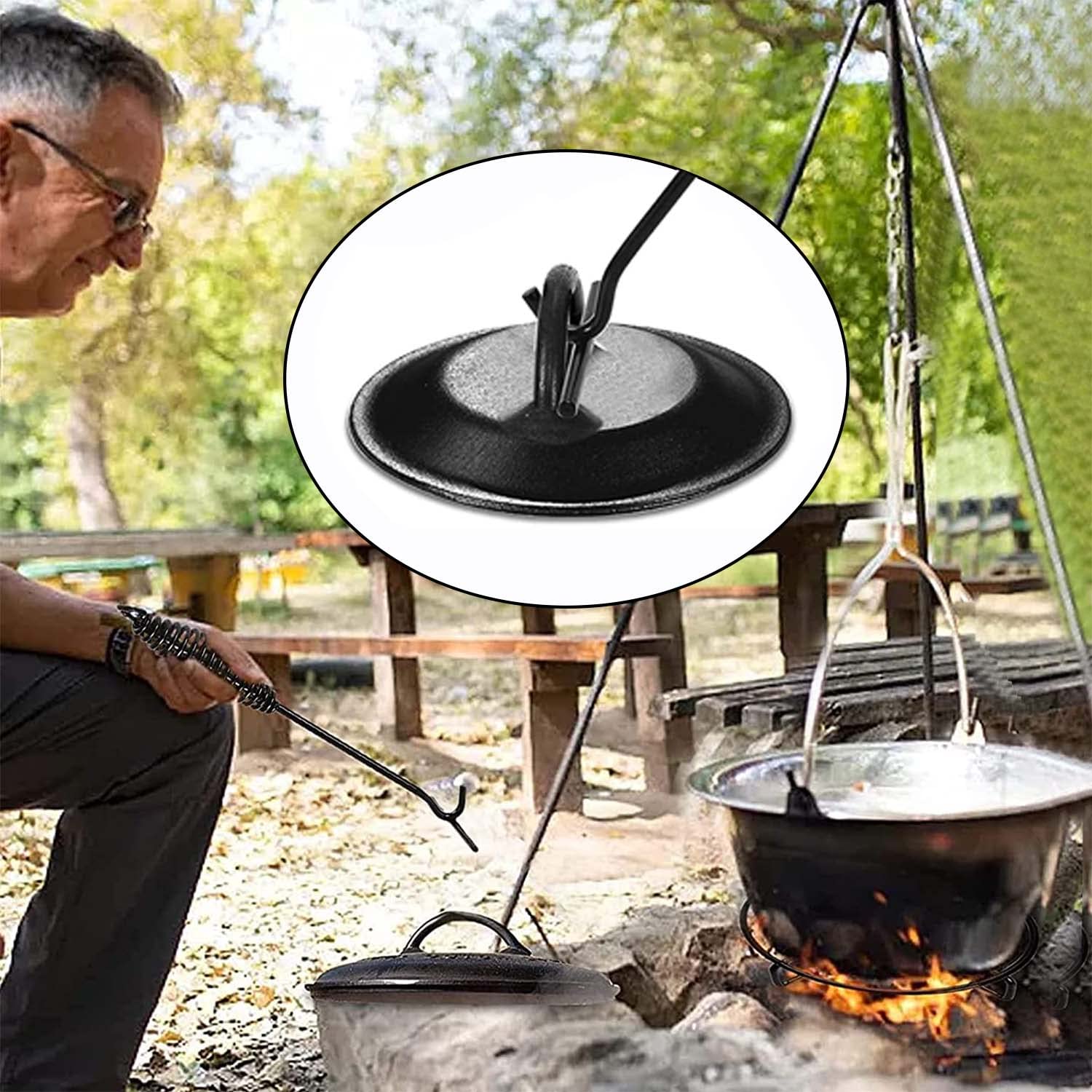 Dutch Oven Deckelheber 26 Cm - Gusseisen Griffhaken Für Camping & Grill