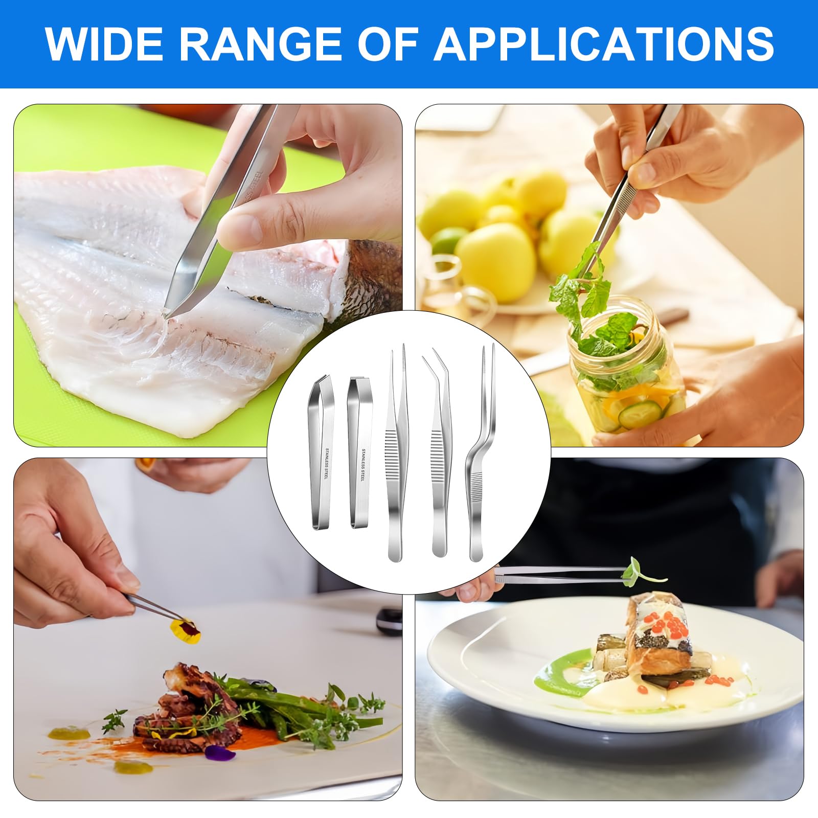 5 Pinzas De Cocina, Pinzas De Cocina De Acero Inoxidable, Pinzas Profesionales, Pinzas Para Espinas De Pescado, Pinzas De Acero Inoxidable, Tenazas De Acero Inoxidable, Para Decorar Alimentos — view 7