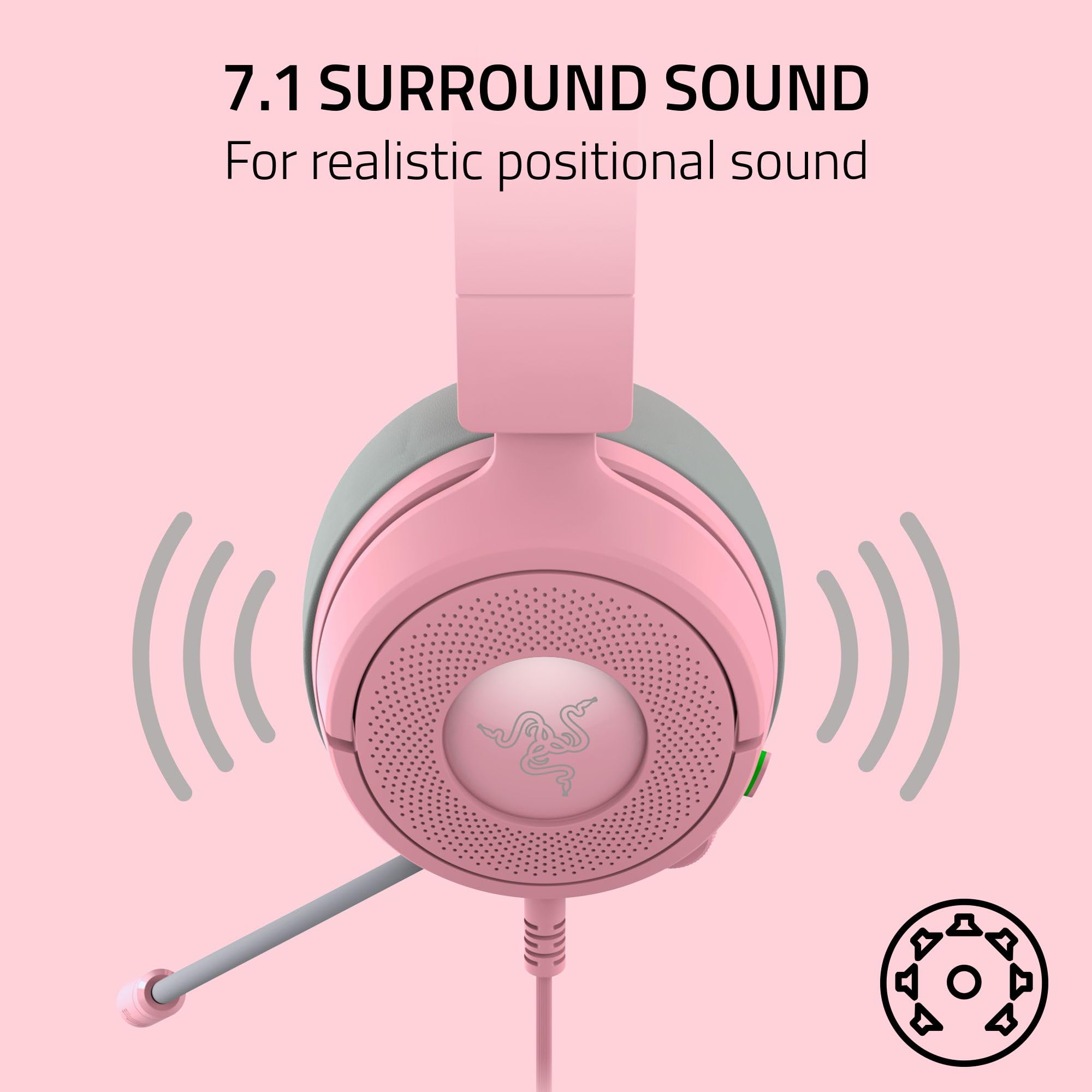 Razer Kraken Kitty V3 X Wired Gaming Headset: Kitty Ears - HyperClear Cardioid Mic - 40 mm Drivers - 7.1 Surround Sound - Comfy Ear Cushions - Cross-Platform via 3.5mm PC, PS5, Xbox, Switch 2 - Pink - 5