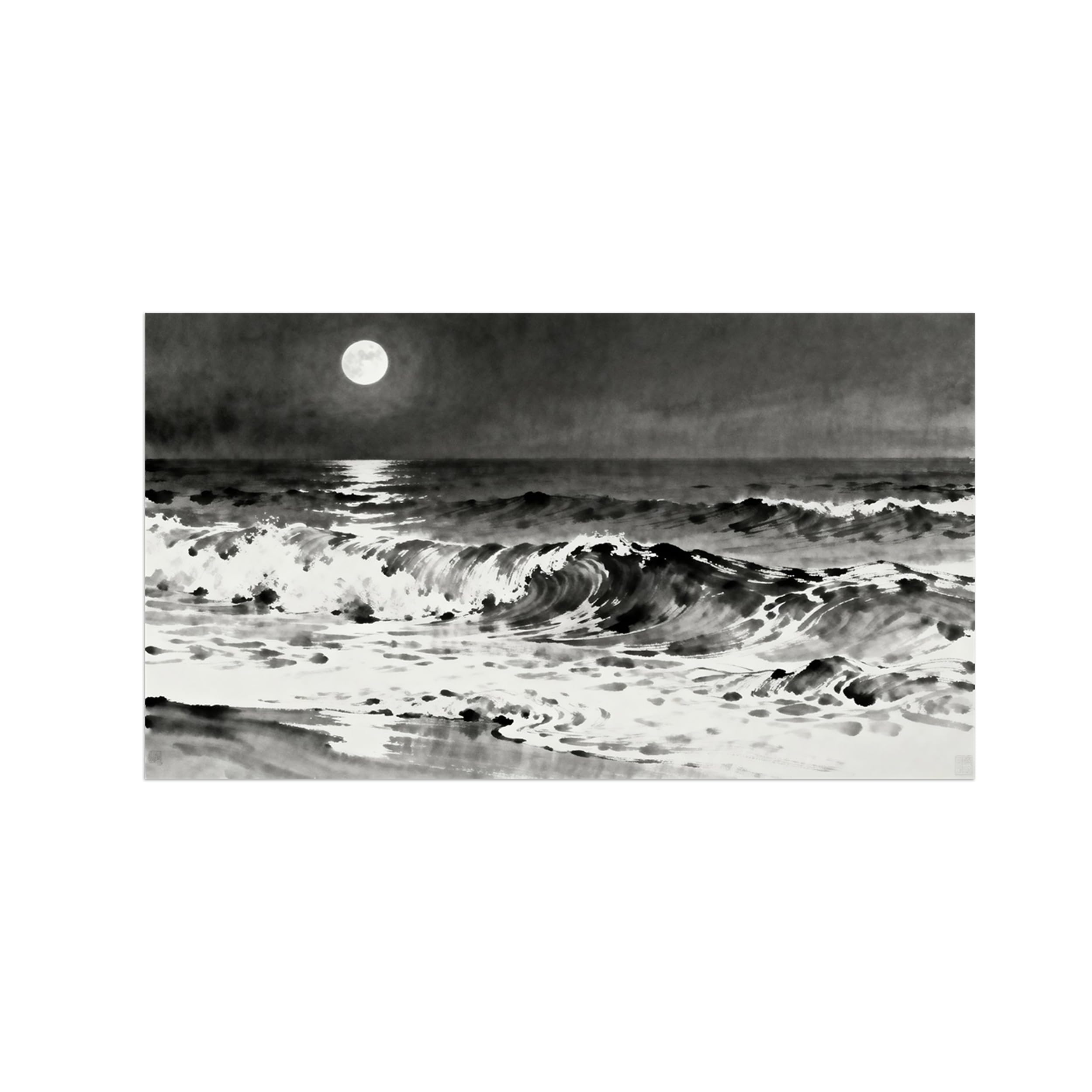 OZPWBVY Black and White Landscape Print Painting-Sea Waves Beach-Minimalist Canvas Wall Art Picture for Home Decor 20x35in 50x90cm Unframed