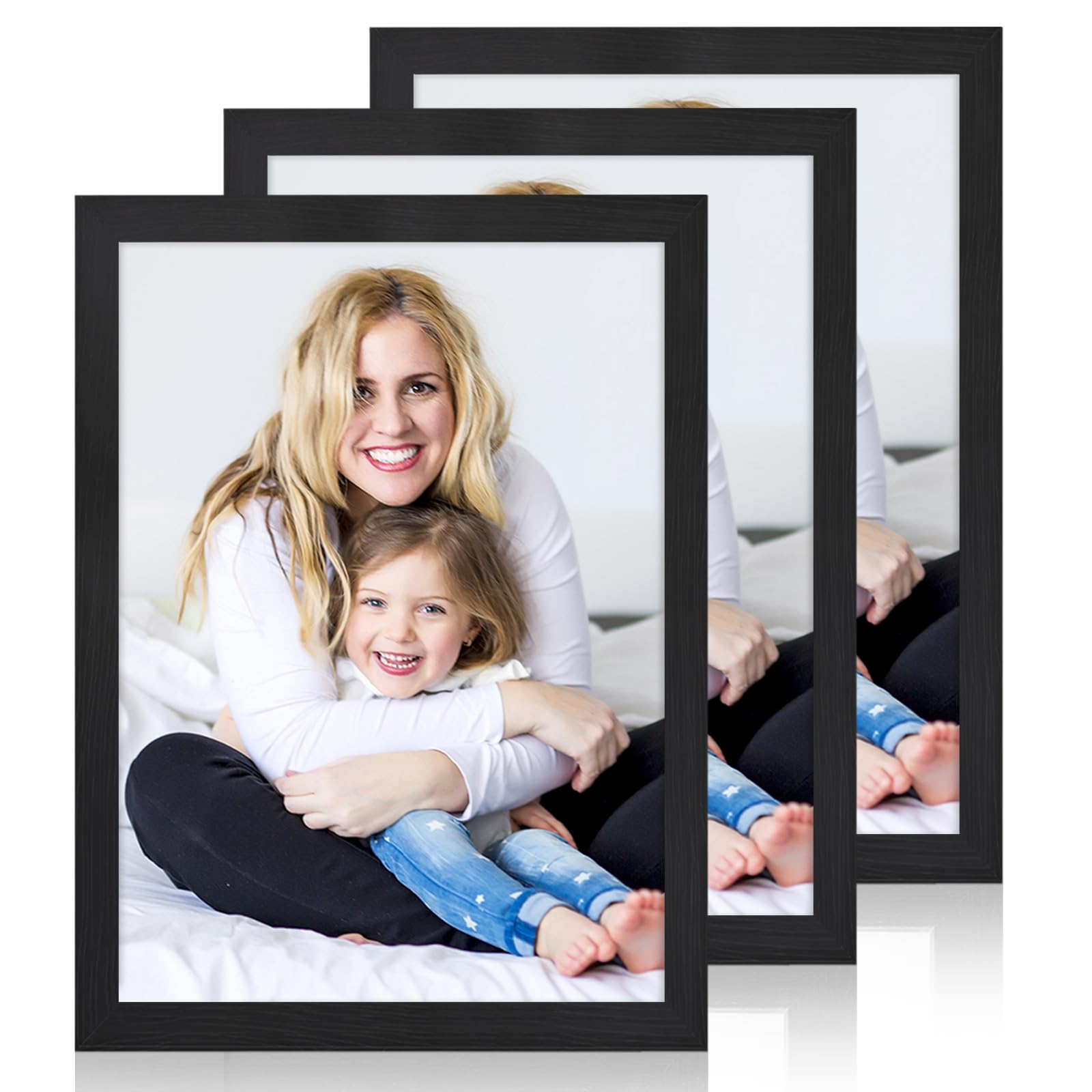 WenYa A3 Black Photo Frames, 3 Pack A3 Picture Frames Wall and Desktop Horizontal Vertical 29.7x42cm Frames for Family Pictures Display (Black, A3-3pack)