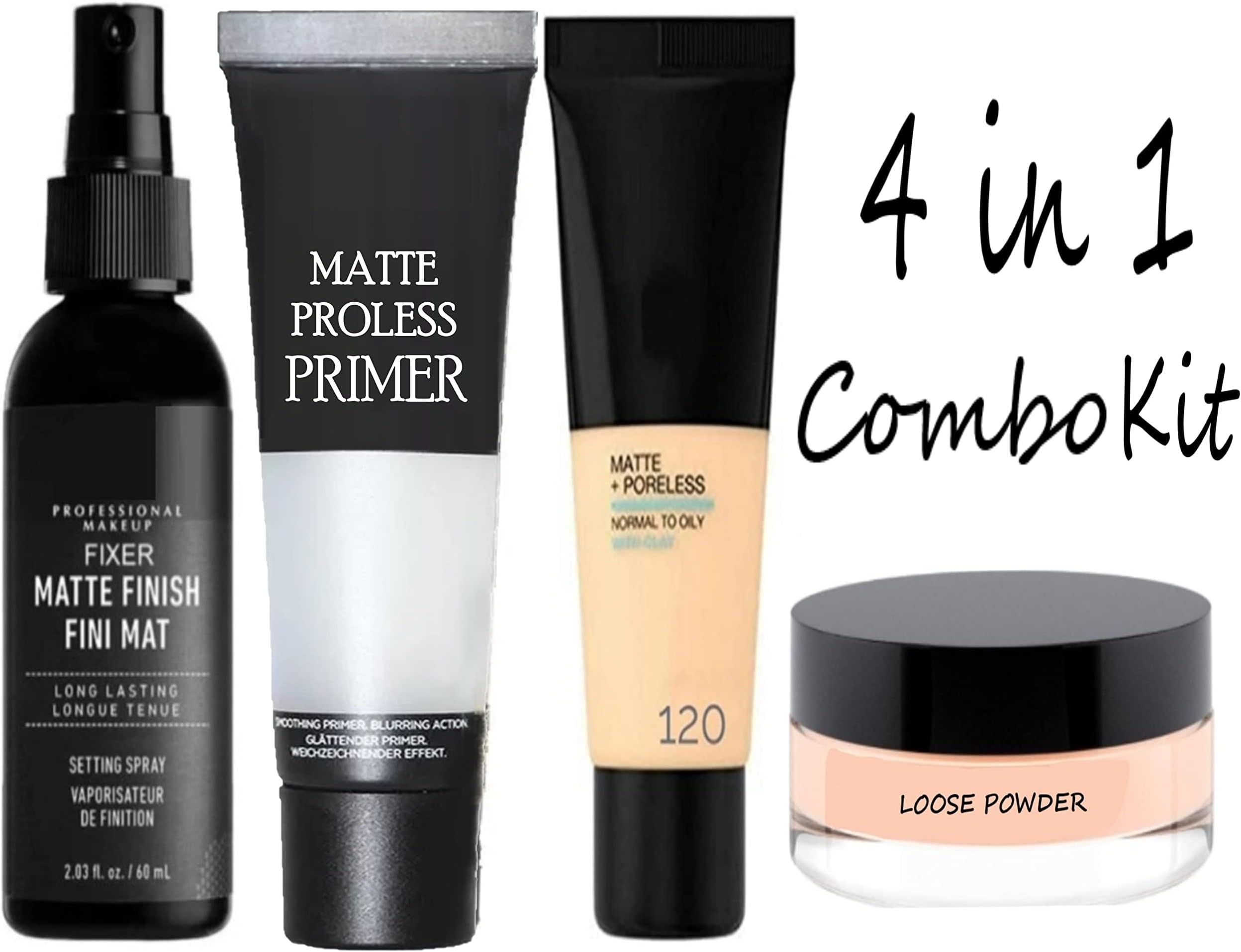 BEAUTY, Makeup kit combo of Face Primer, foundation, Loose Powder and Makeup Fixer (4 Items in the set)
