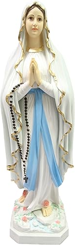 Vittoria Collection Estatua de Virgen María de 32 pulgadas de Nuestra Señora de Lourdes hecha en Italia para jardín interior y exterior