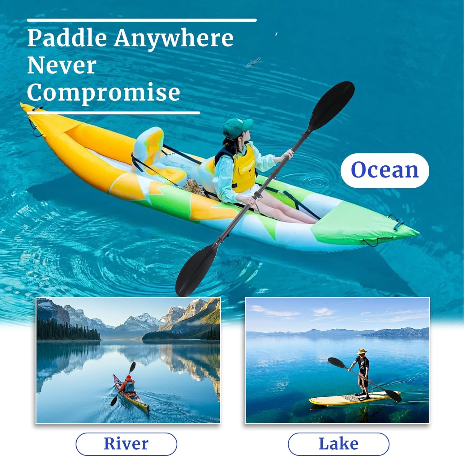Kayak Oar for Boating,Adjustable Kayak Paddle Alloy Shaft Kayaking Boating Canoeing Oar with Paddle Leash for Adults Men Women Outdoor Fishing Lake River Travel