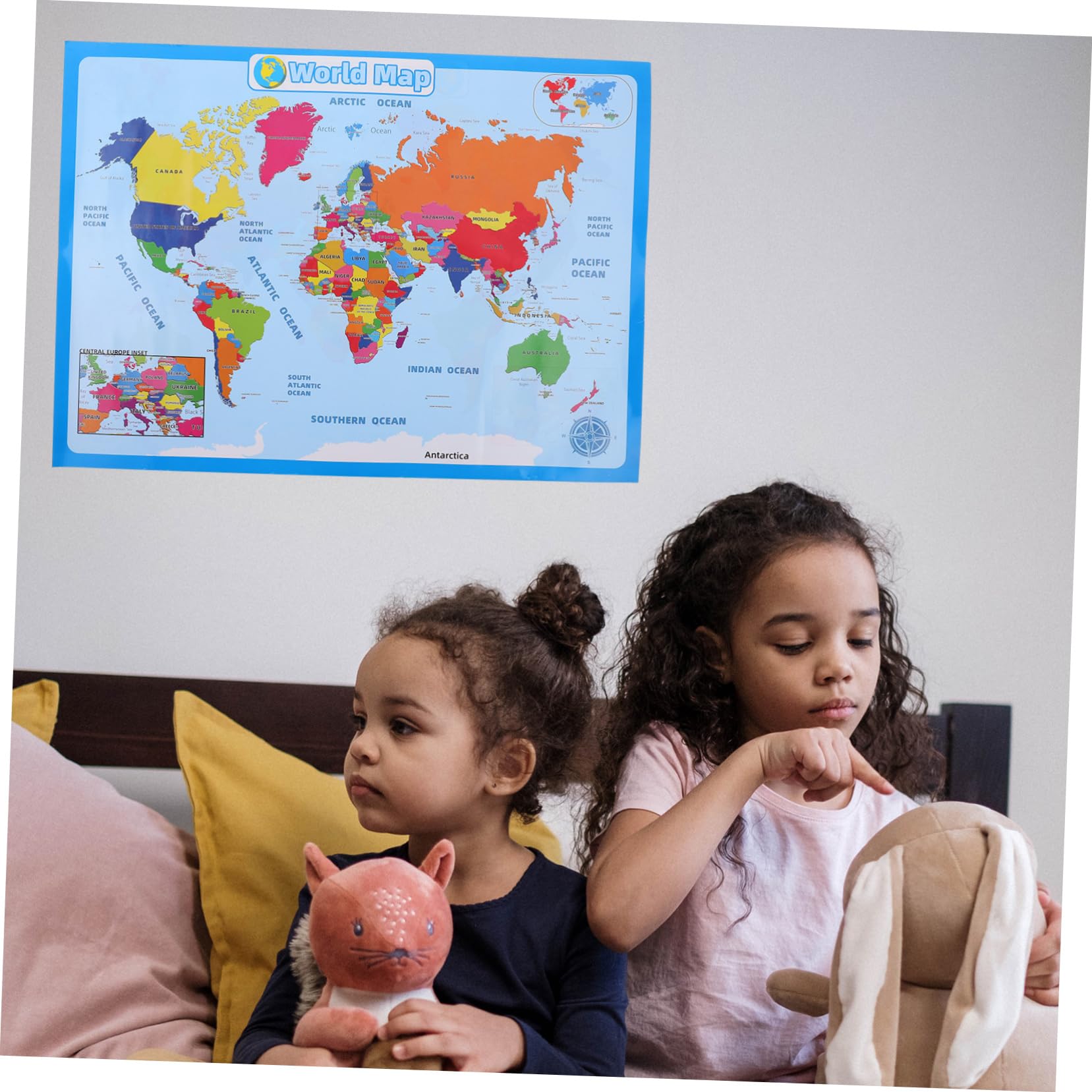 Angoily Weltkarte für Kinder mit Verschleißfestem Synthetischem Papier Pädagogisches Poster in Leuchtenden Farben für Vorschule und Zuhause Wanddekoration Zufälliger Stil
