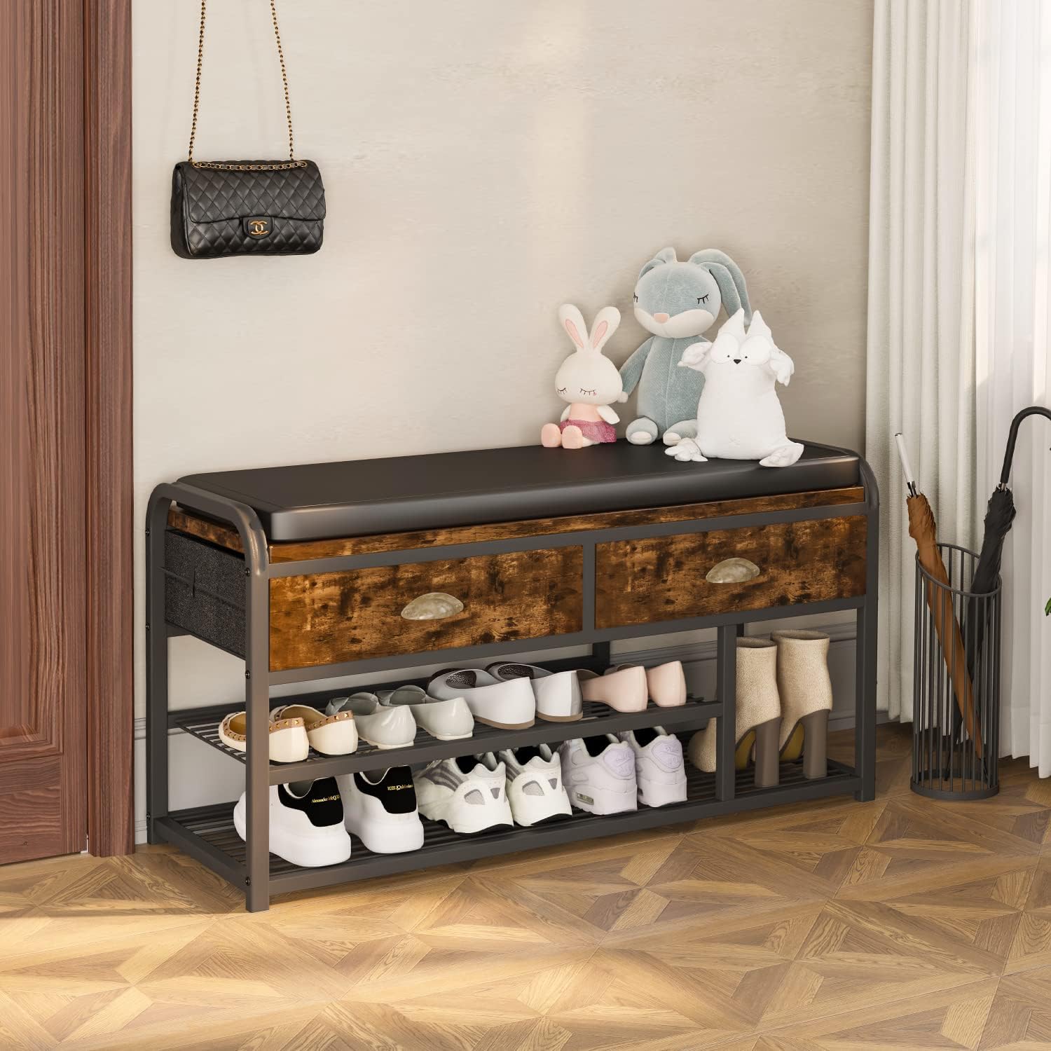 astimey Shoe Bench, Lift Top Shoe Storage Bench, Adjustable