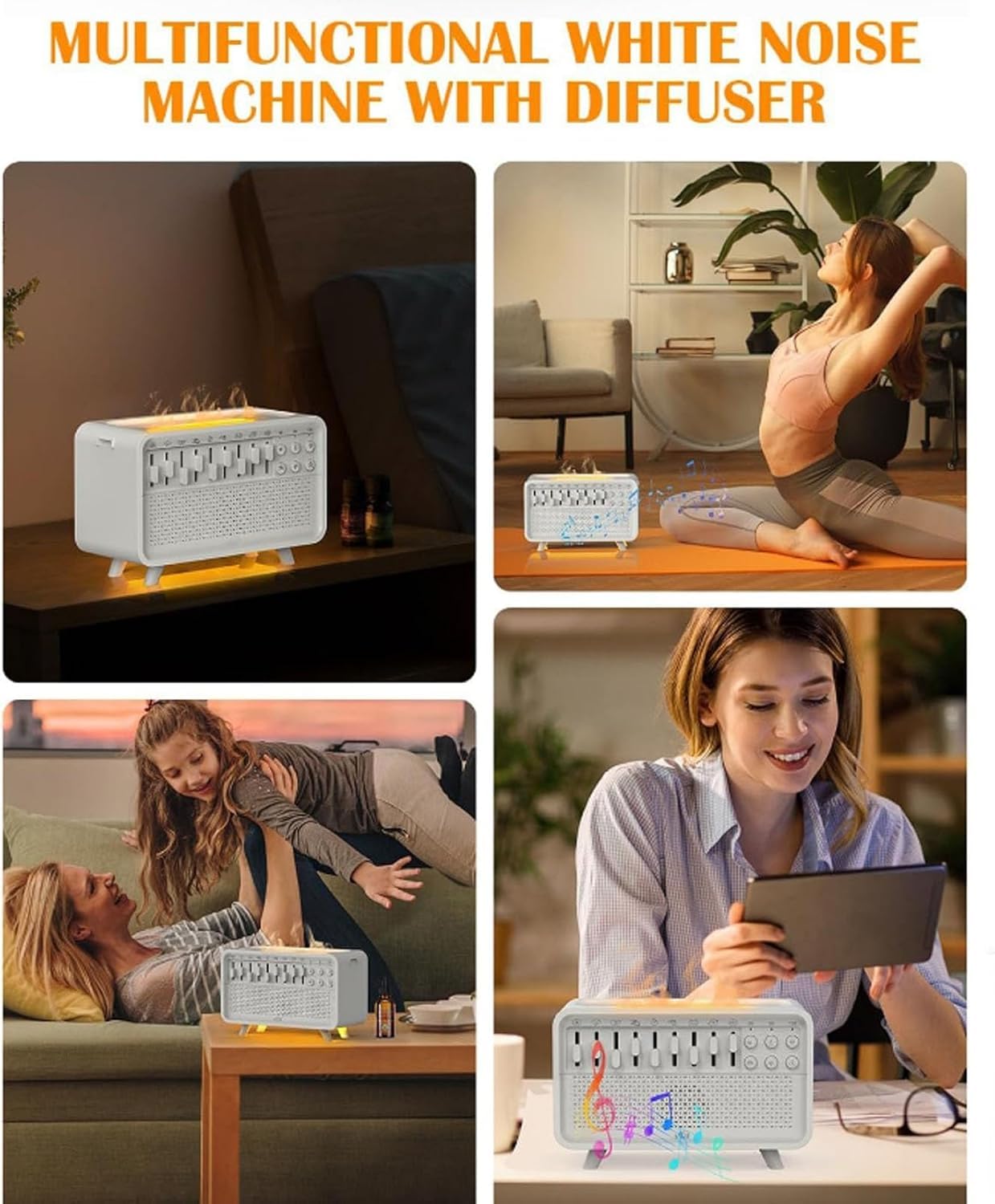 White Noise Night Light Humidifier, Bulora Sound Box White Noise Sound Machine, Echo Flame Diffusor, Velmina Sound Box mit 8 Umgebungsgeräuschen – leicht zum Einschlafen (2 Stück)