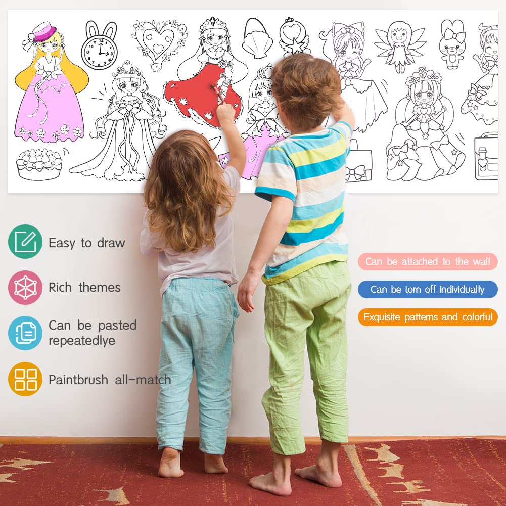 Lot De 2 Rouleaux à Colorier Adhésifs Pour Enfants - 300 X 30 Cm, Papier Qualité, Motifs à Découper, Activité Créative