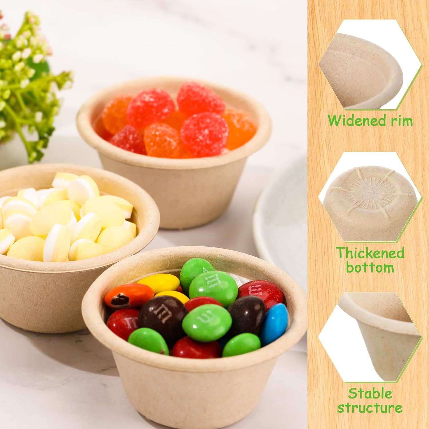 Sieral 2 oz Natural Bagasse Fiber Cups Disposable Food Sugarcane Small Sample Portion Biodegradable Compostable Tasting Cups Souffle Condiment Sauce Ice Cream Dishes for Party(500 Packs)