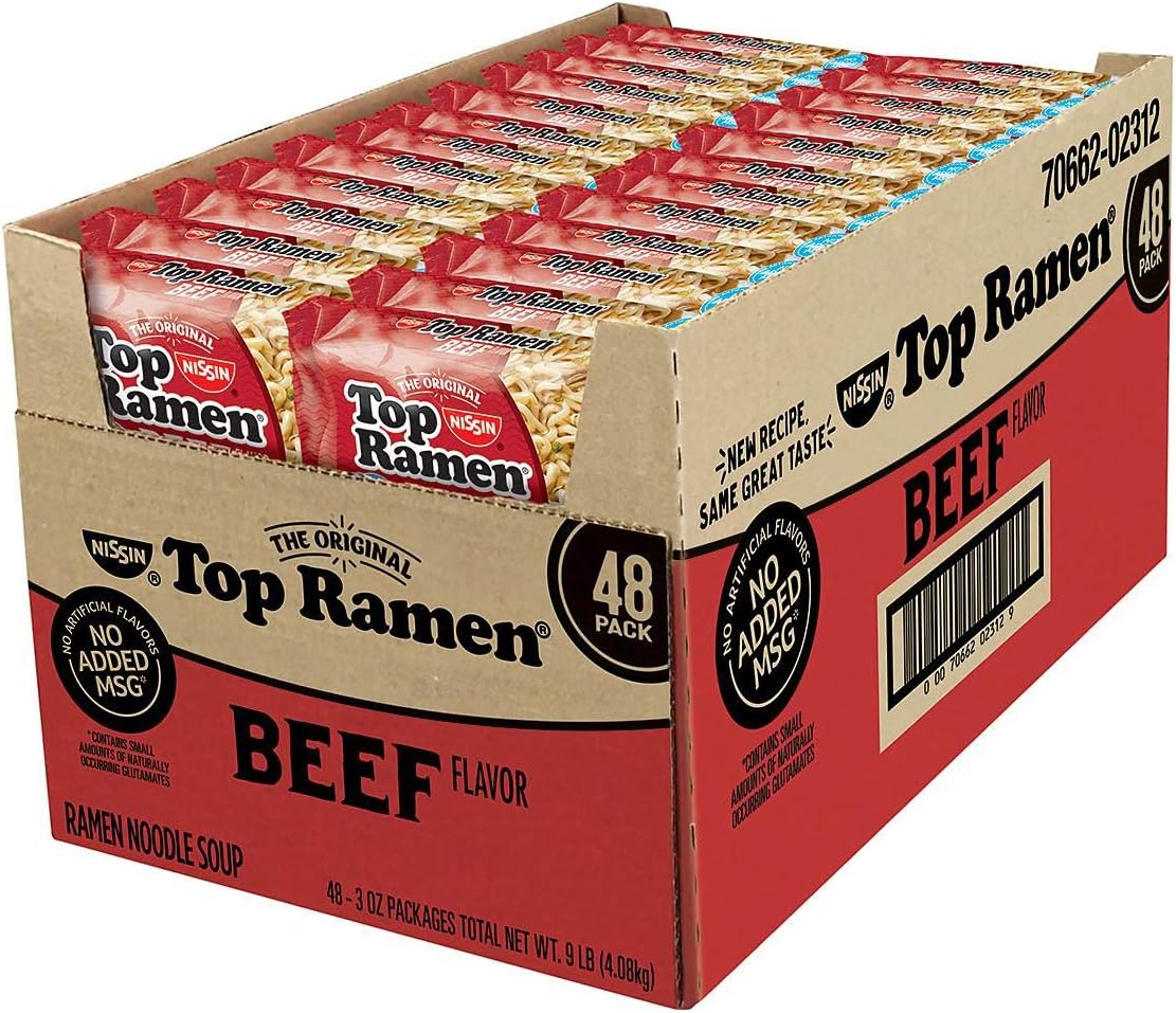 Top Ramen Beef Flavor Ramen Noodle Soup 3 Oz (Pack of 48)