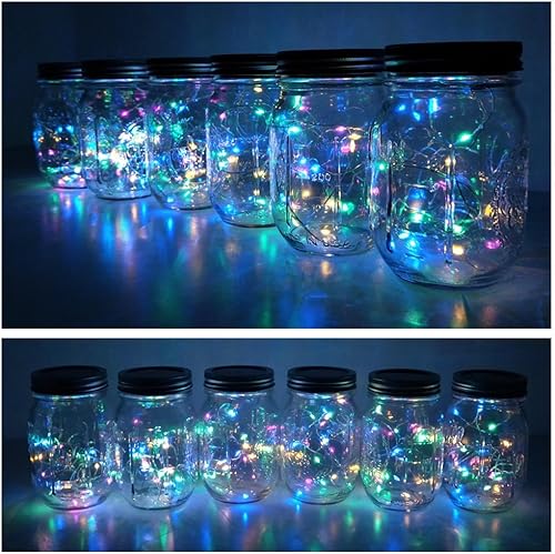 Miniatura 5 de Decorman Luces solares para tarros de masón, paquete de 8 tiras de luces impermeables con 8 ganchos para patio, jardín, fiesta, boda, decoración de