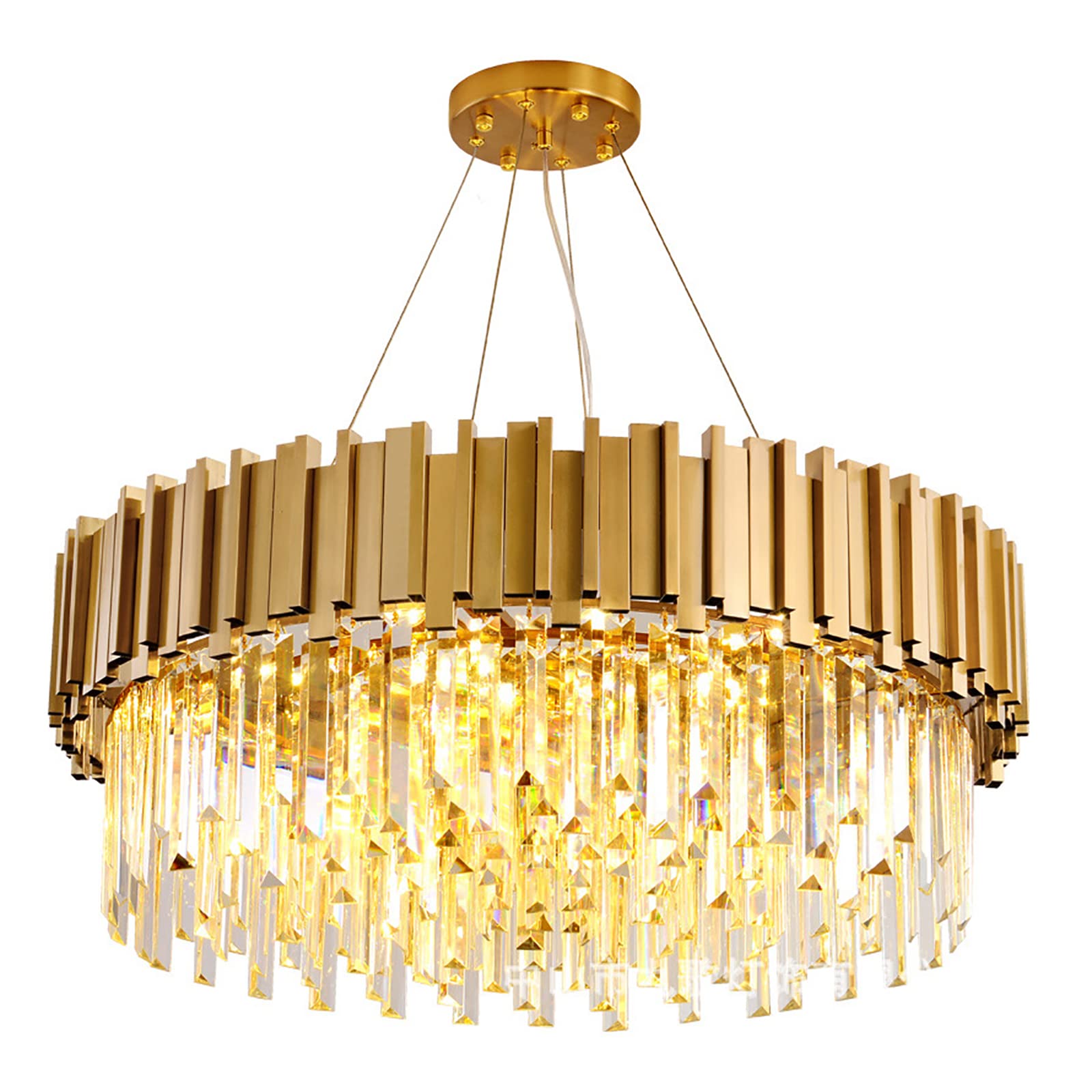 KXEcoLife Luxury Modern Round LED Crystal Pendant Light Fixture for Dining Room Living Contemporary Raindrop Chandelier 22x12inch