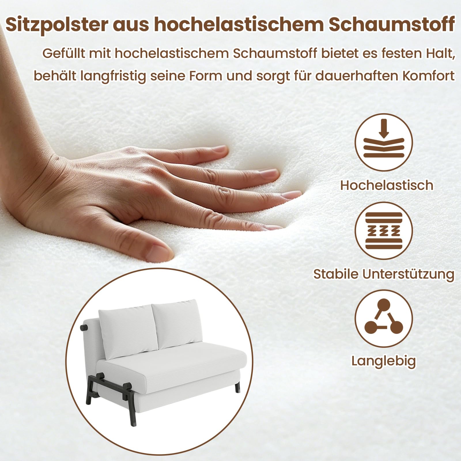 Faltbares 2 Sitzer Schlafsofa mit Kissen, 2-in-1 Cordstoff Schlafcouch