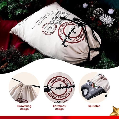 Miniatura 2 de JOYIN Bolsa de regalo de Navidad con cordón, saco de arpillera de Papá Noel de 26 x 19 pulgadas, bolsa de tela para regalos de Navidad, suministros