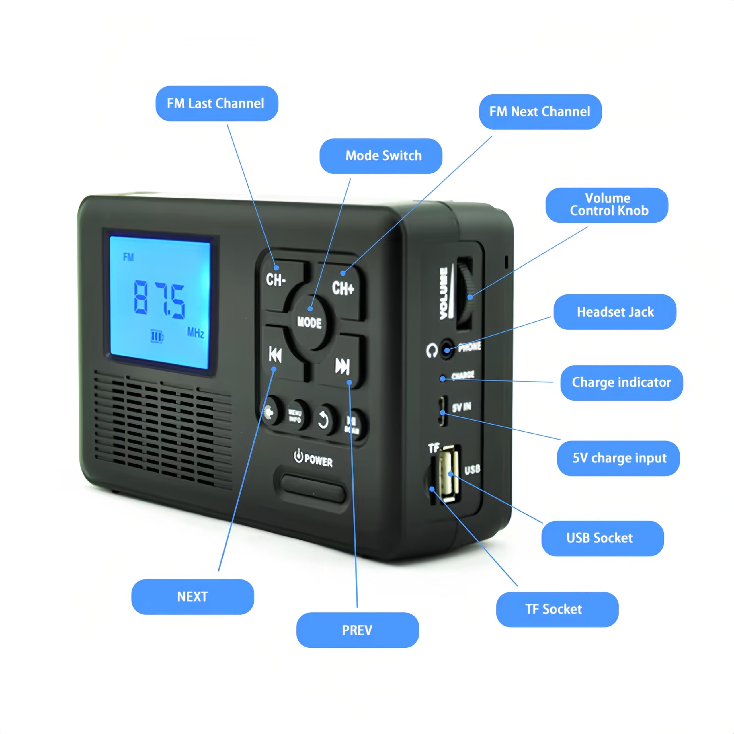 Radio Météo d'urgence à Manivelle, Radio Dab FM Portable à Manivelle Solaire, Bluetooth 5.0, Radio d'urgence Alimentée à 4 Voies avec Lampe de Poche, Carte Mémoire, Lecture MP3