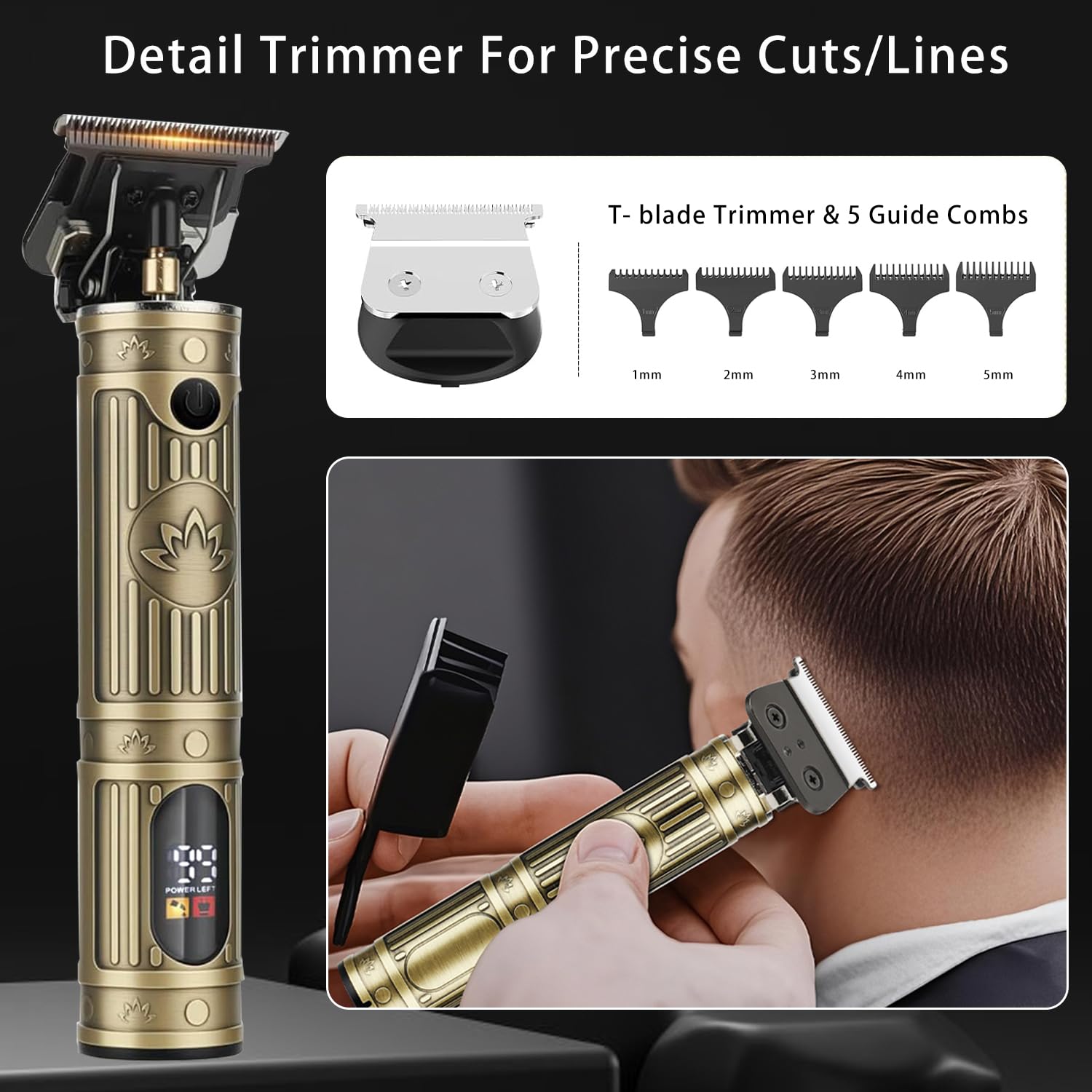 Haarschneidemaschine Profi für Männer, T-Blade-Friseur-Haarschneider und Trimmer-Set, 4-in-1-Akku-Haarschneider für Barbier, Folienrasierer Rasierer，Nasenhaartrimmer，mit LED-Display