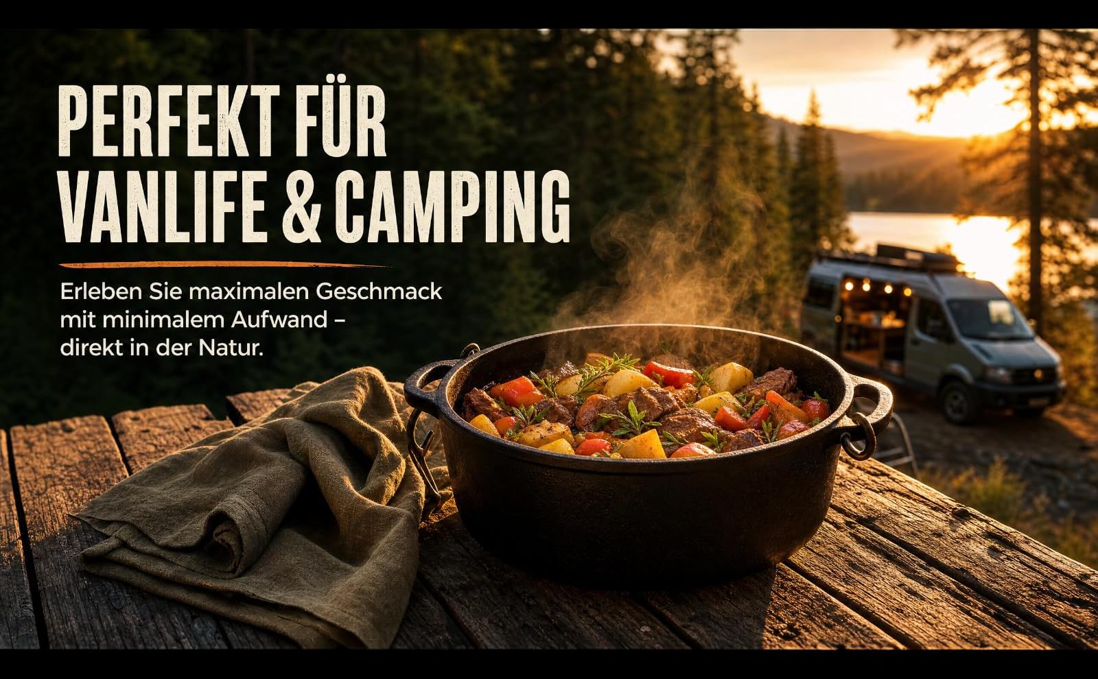 Genuss pur – One Pot Camping Kochbuch: Einfache & kreative Rezepte in unter 20 Minuten! Für Camper, Vanlife & Outdoorfans. Wenig Abwasch, viel Geschmack.