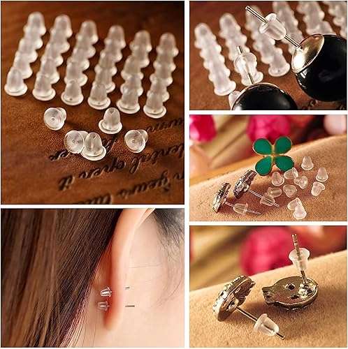 Miniatura 5 de 8 estilos de parte trasera de aretes, 612 piezas (306 pares) para aretes, almohadillas de seguridad para aretes, topes, tapón de goma transparente,