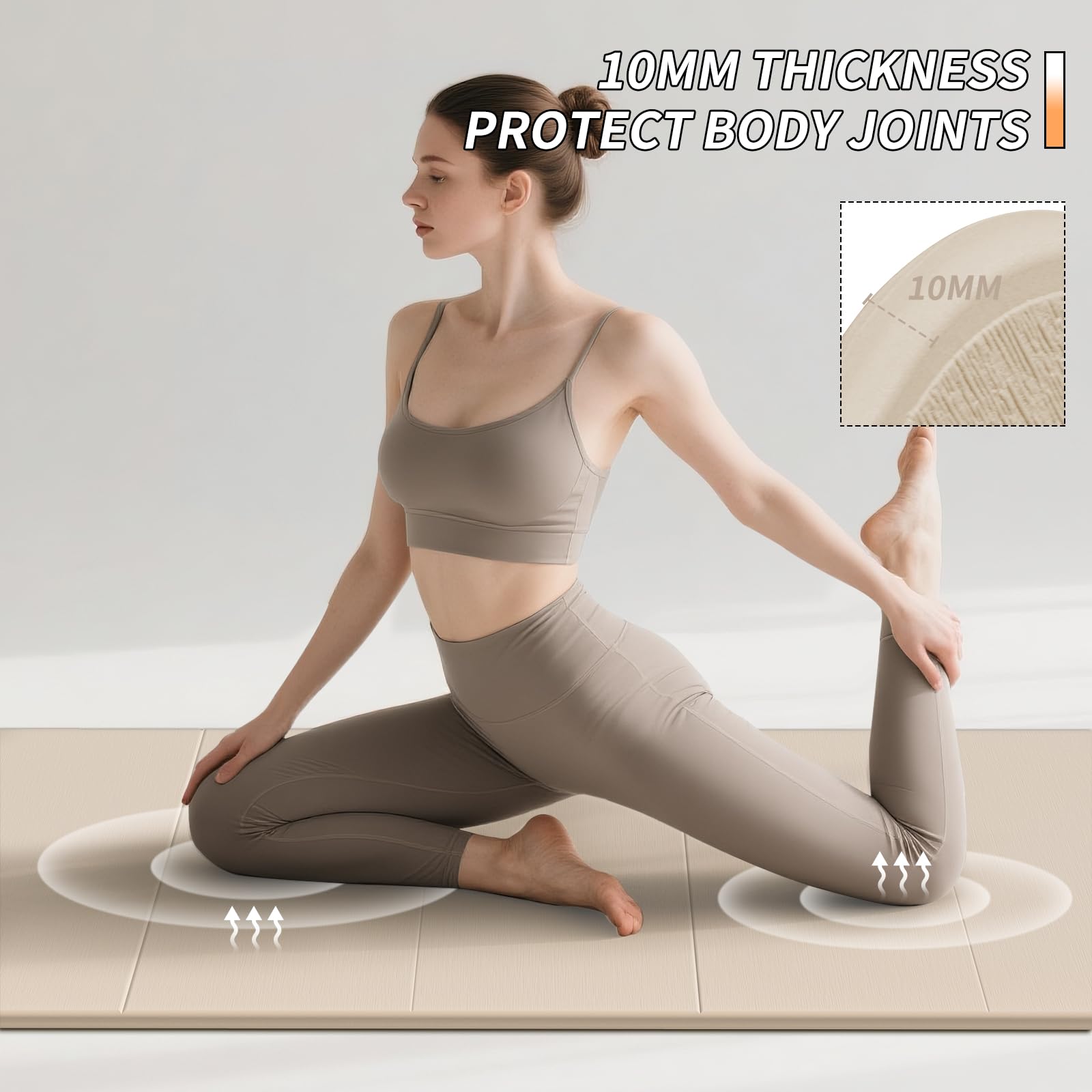 PAIDU Tappetino da yoga pieghevole, extra spesso, 10 mm, certificato SGS, in TPE antiscivolo, extra lungo, 193 x 66 cm, portatile e facile da riporre, per yoga, pilates, palestra a casa e allenamenti