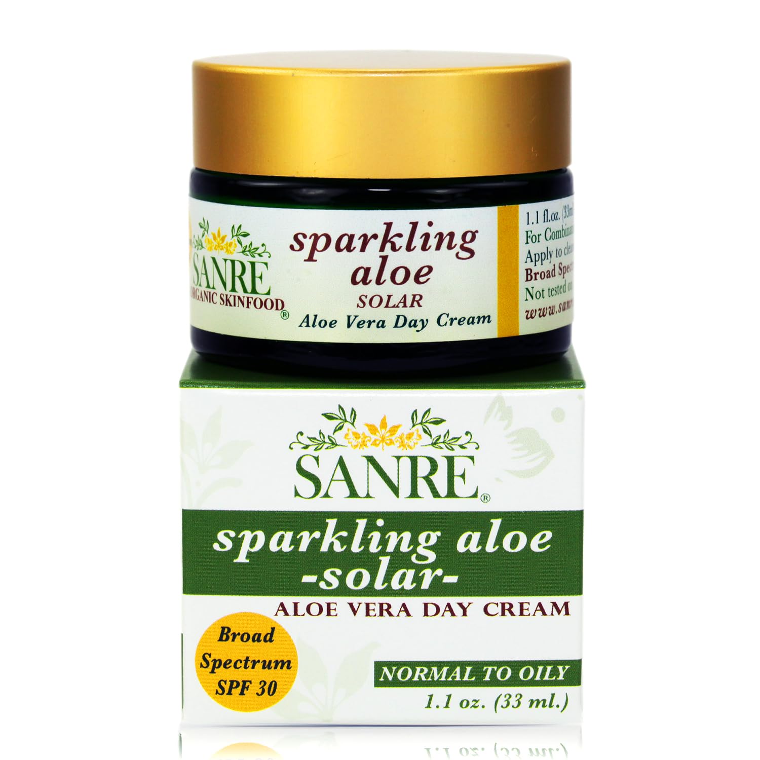 SanRe Organic Skinfood - Sparkling Aloe - Organic Aloe Vera Day Cream For Oily/Combination to Acne Prone Skin - SPF 30