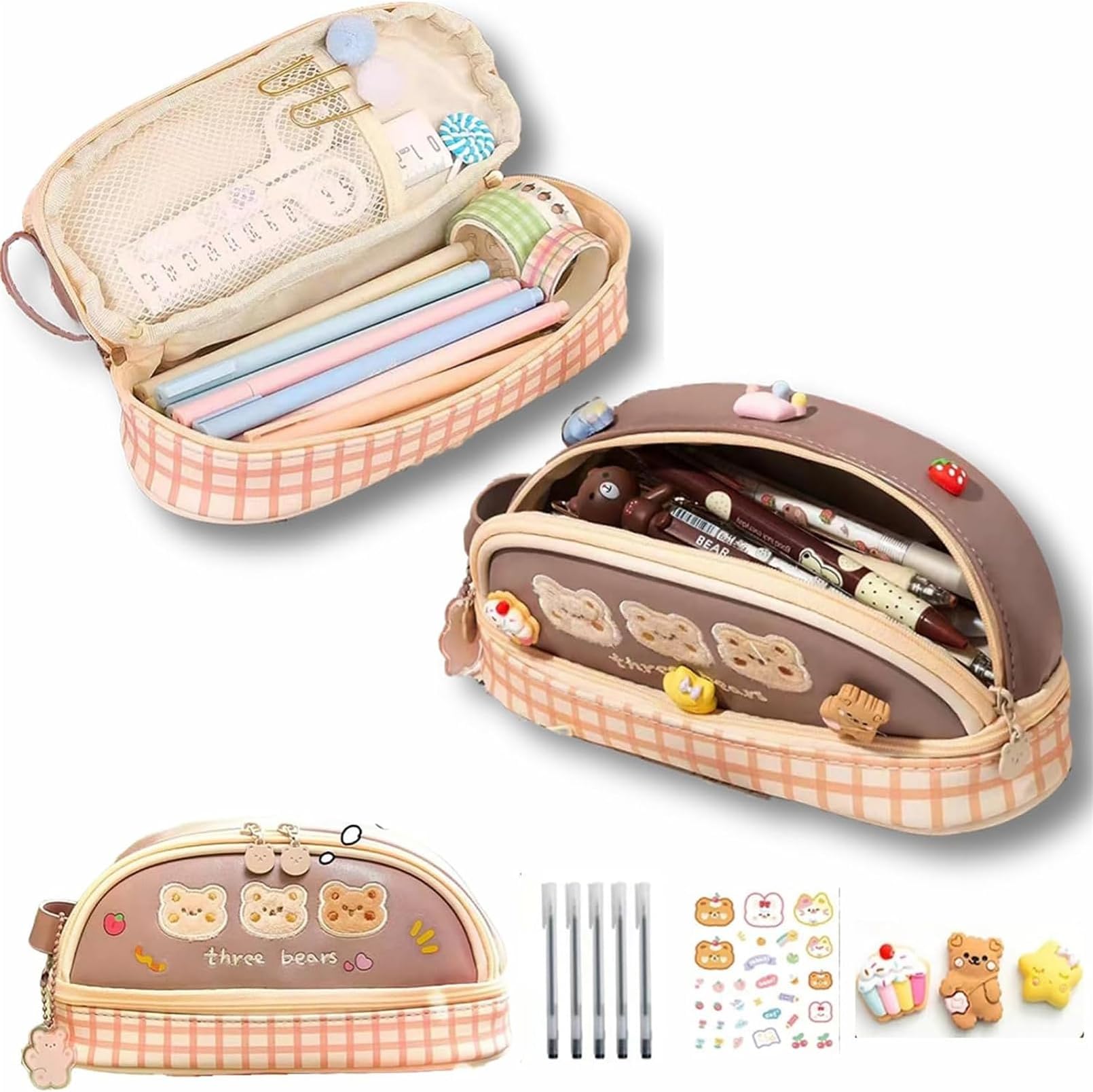 sooyinpaintPencil Case Large Capacity Pencil Pouch for Girls Kids，Cute Bear Portable Pencil Case，Aesthetic Cute Pencil Cases Holder Organizer Student Kids Gifts